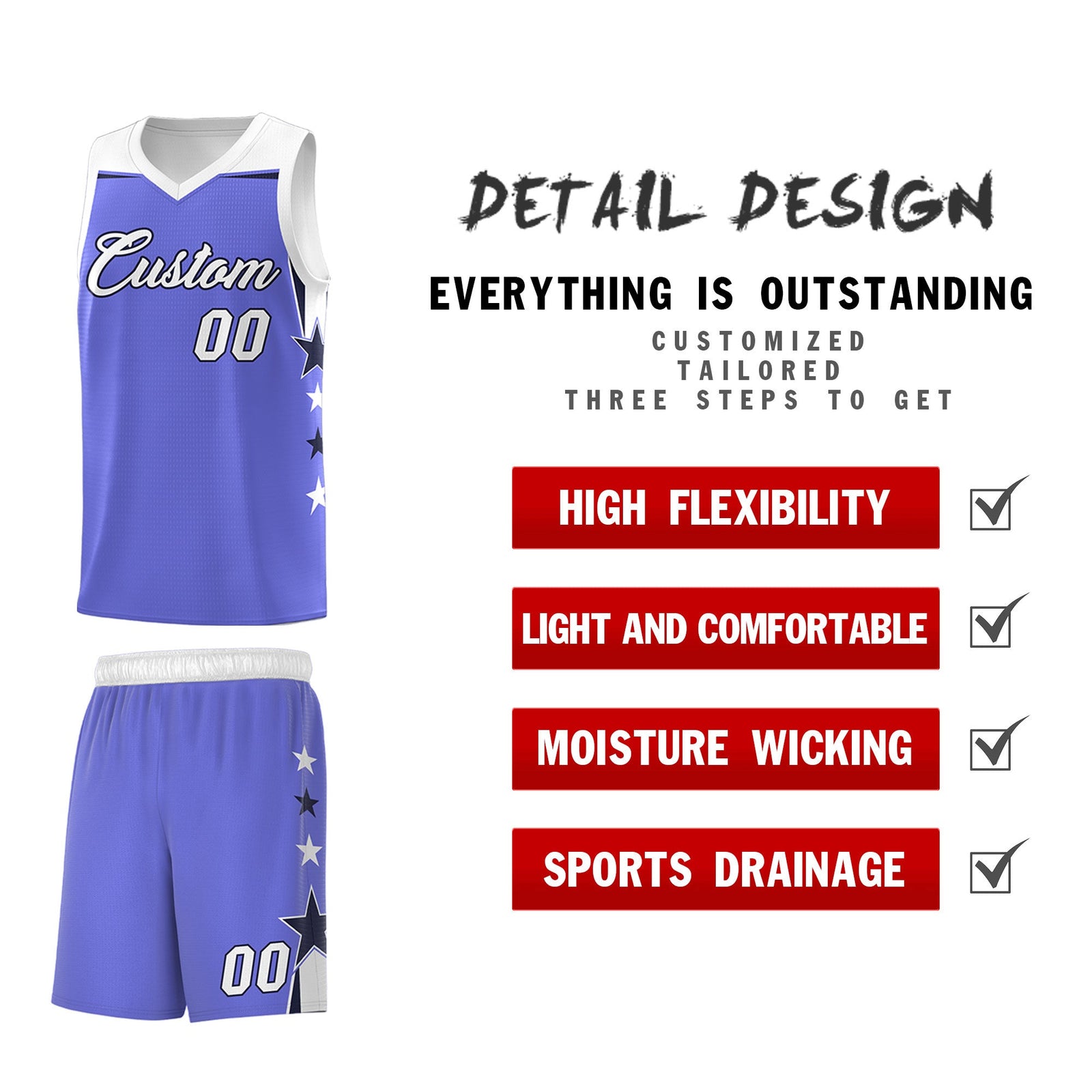 Custom Youth Basketball Uniform Purple White Two Tone Side Star Personalized Team Jersey