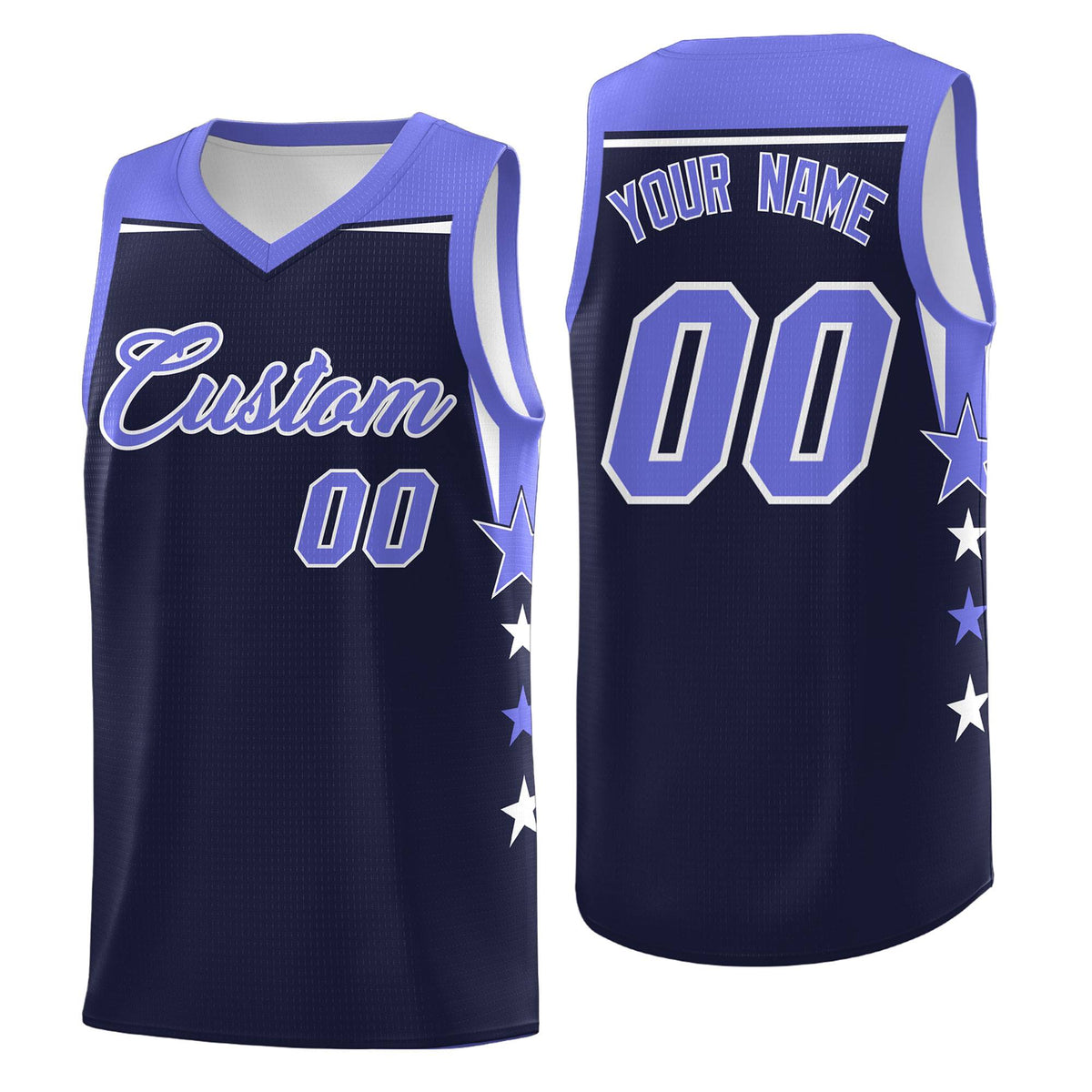 Custom Youth Basketball Uniform Navy Purple Two Tone Side Star Color Block Team Jersey