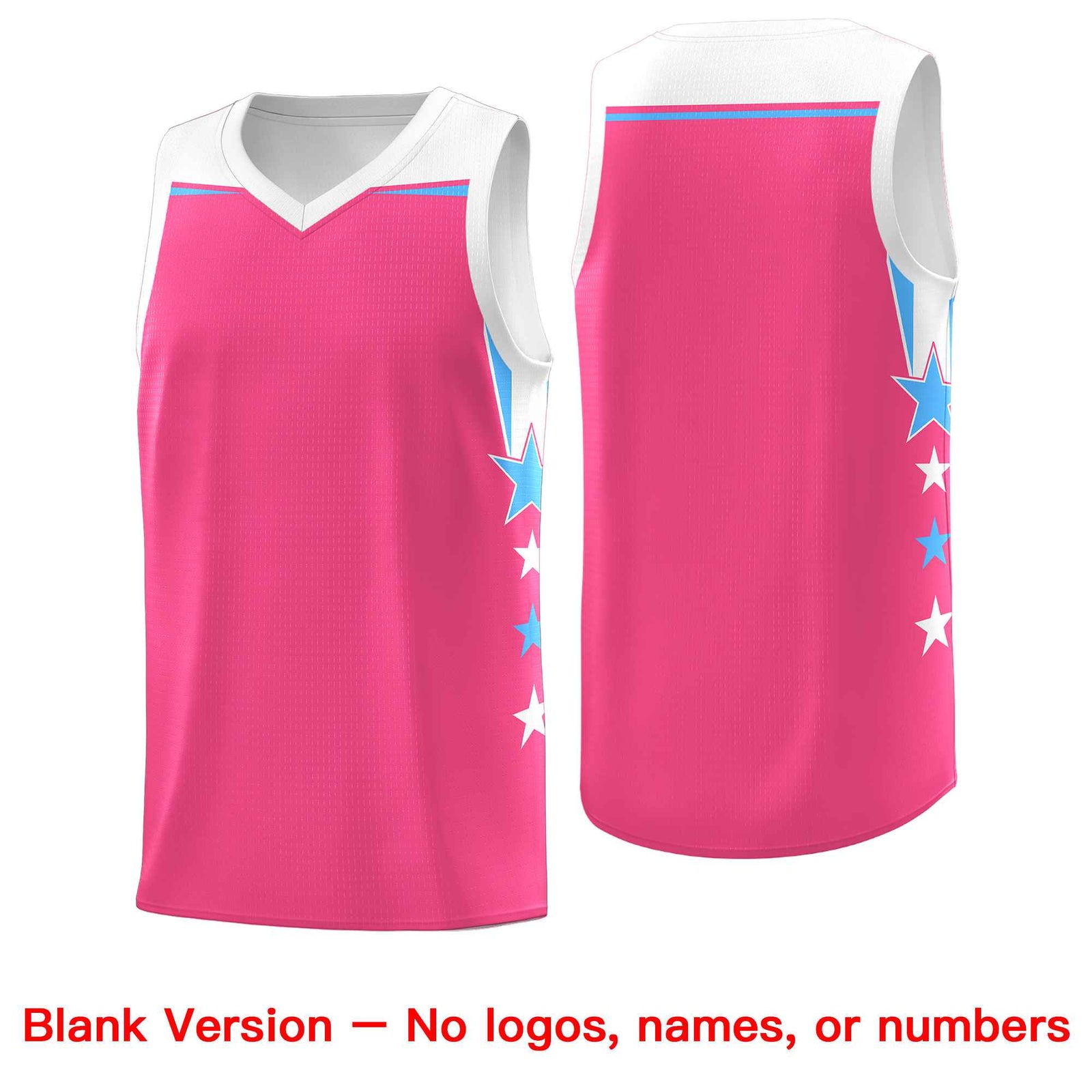 Custom Youth Basketball Uniform Pink White Two Tone Side Star Personalized Team Jersey
