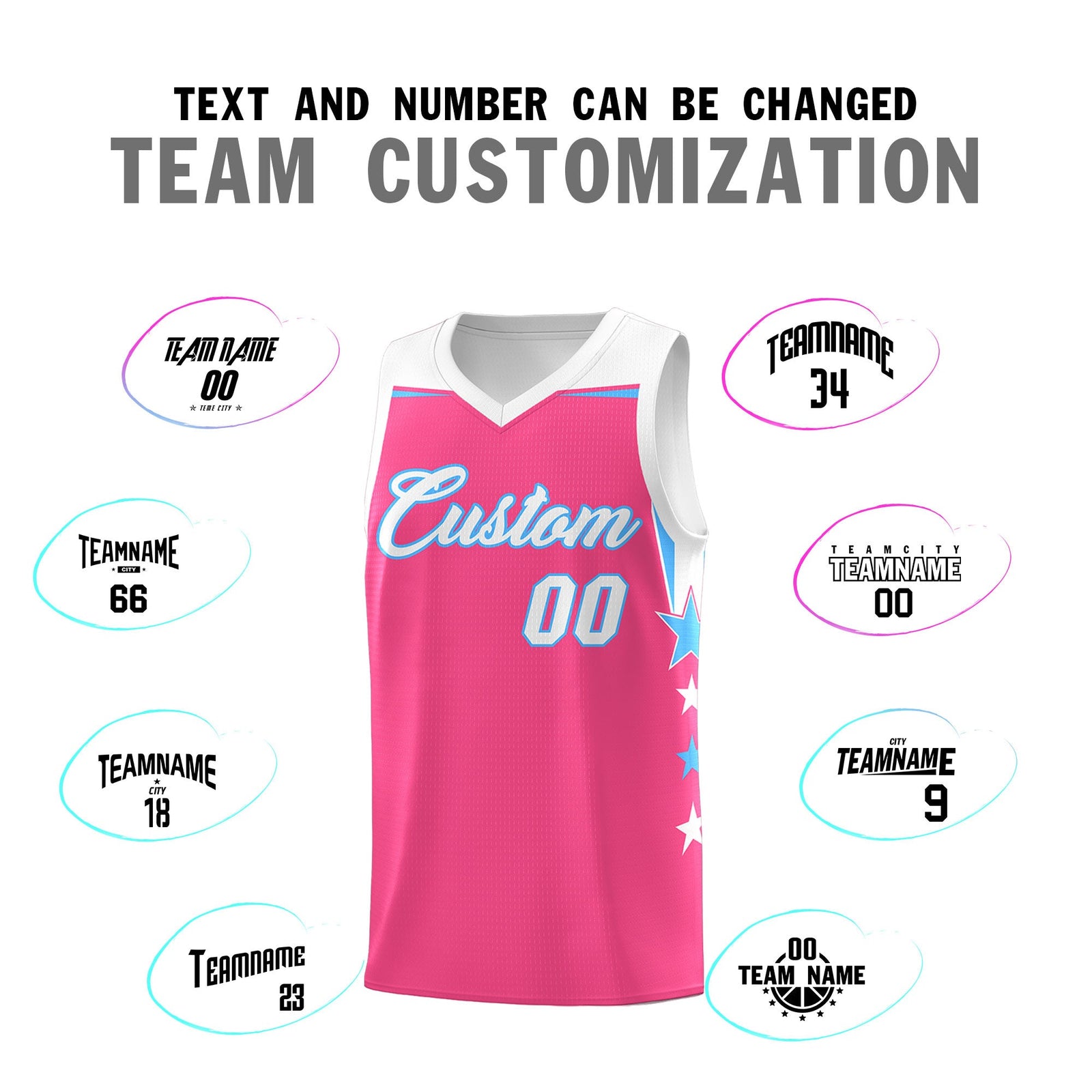 Custom Youth Basketball Uniform Pink White Two Tone Side Star Personalized Team Jersey