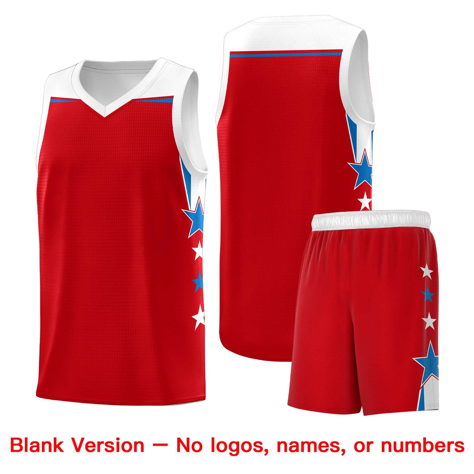 Custom Youth Basketball Uniform Red White Two Tone Side Star Personalized Team Jersey
