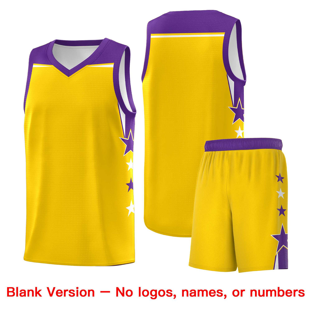 Custom Youth Basketball Uniform Gold Purple Two Tone Side Star Personalized Team Jersey