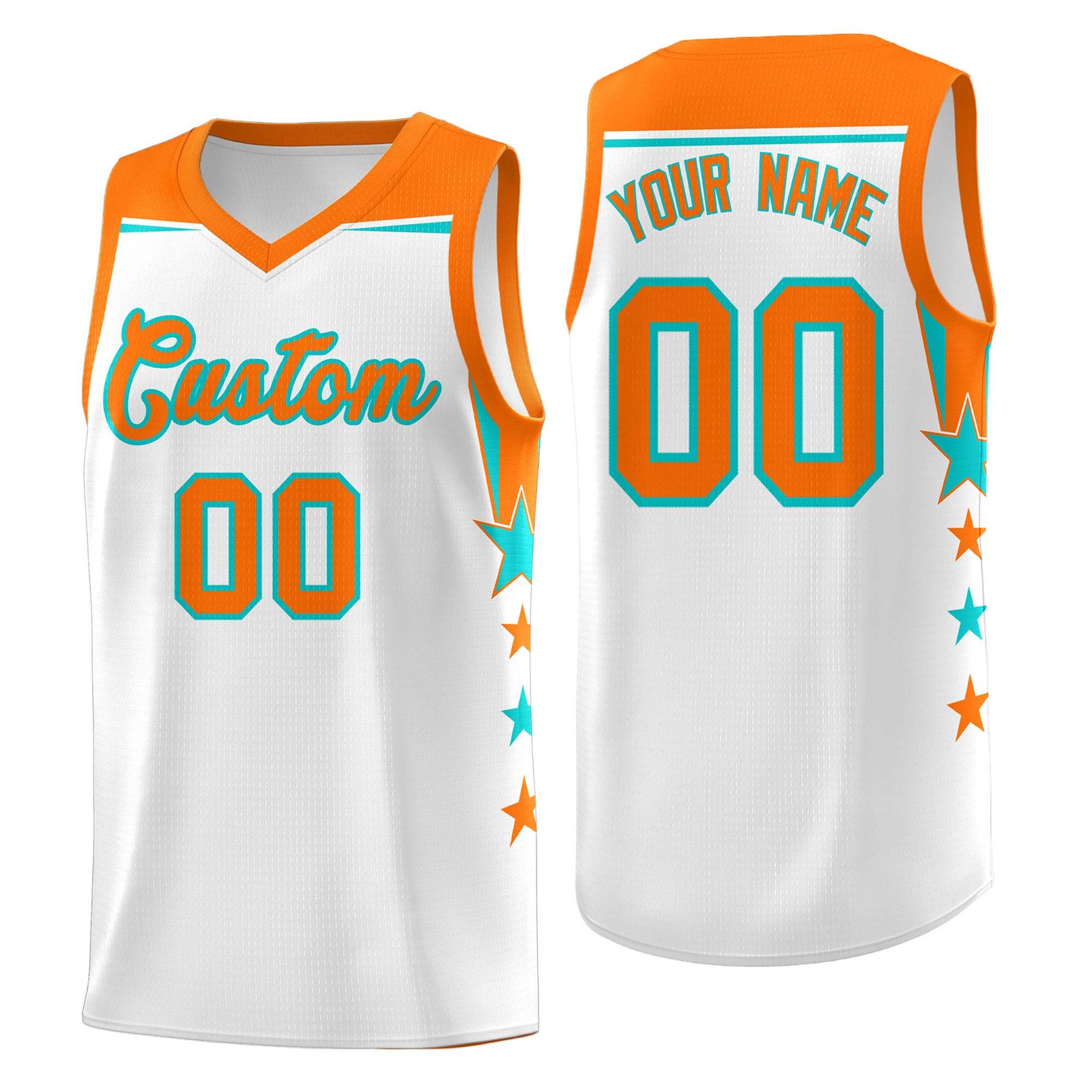 Custom Youth Basketball Uniform White Orange Two Tone Side Star Color Block Team Jersey