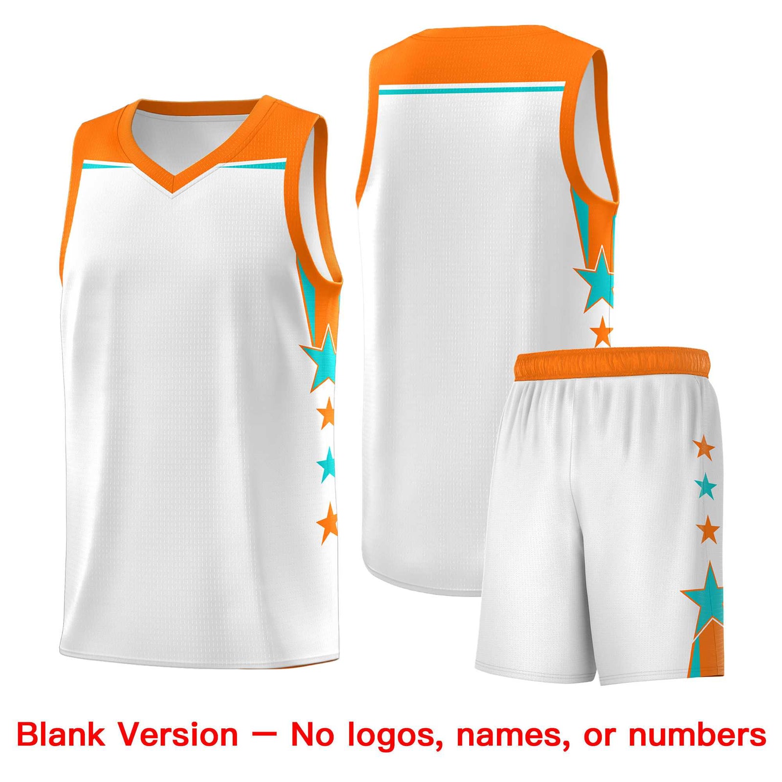 Custom Youth Basketball Uniform White Orange Two Tone Side Star Color Block Team Jersey