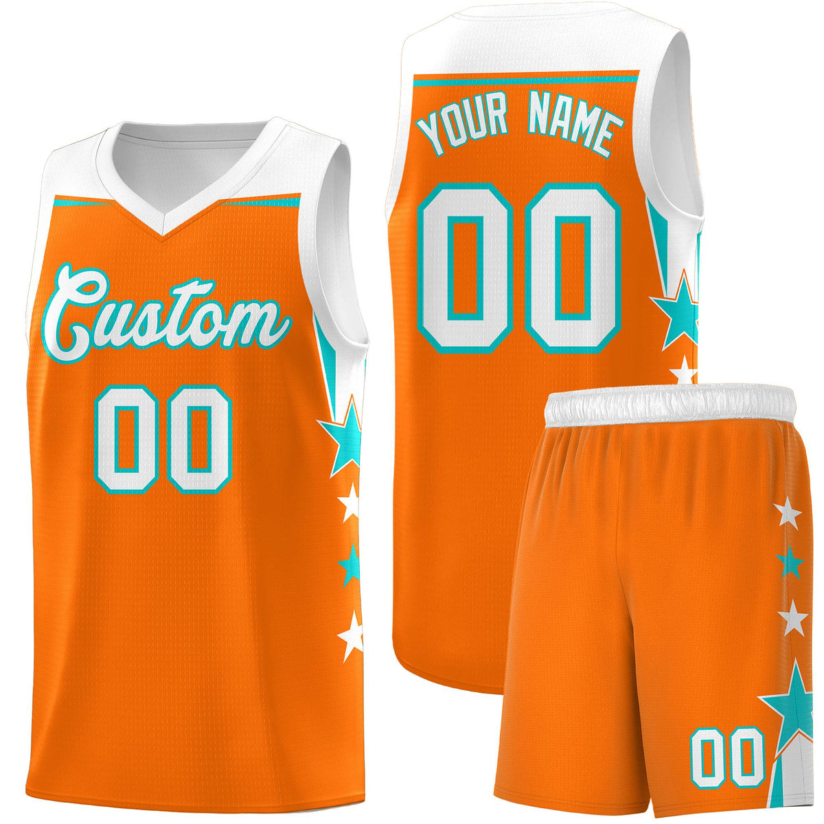 Custom Youth Basketball Uniform Orange White Two Tone Side Star Add Name Number &amp; Logo