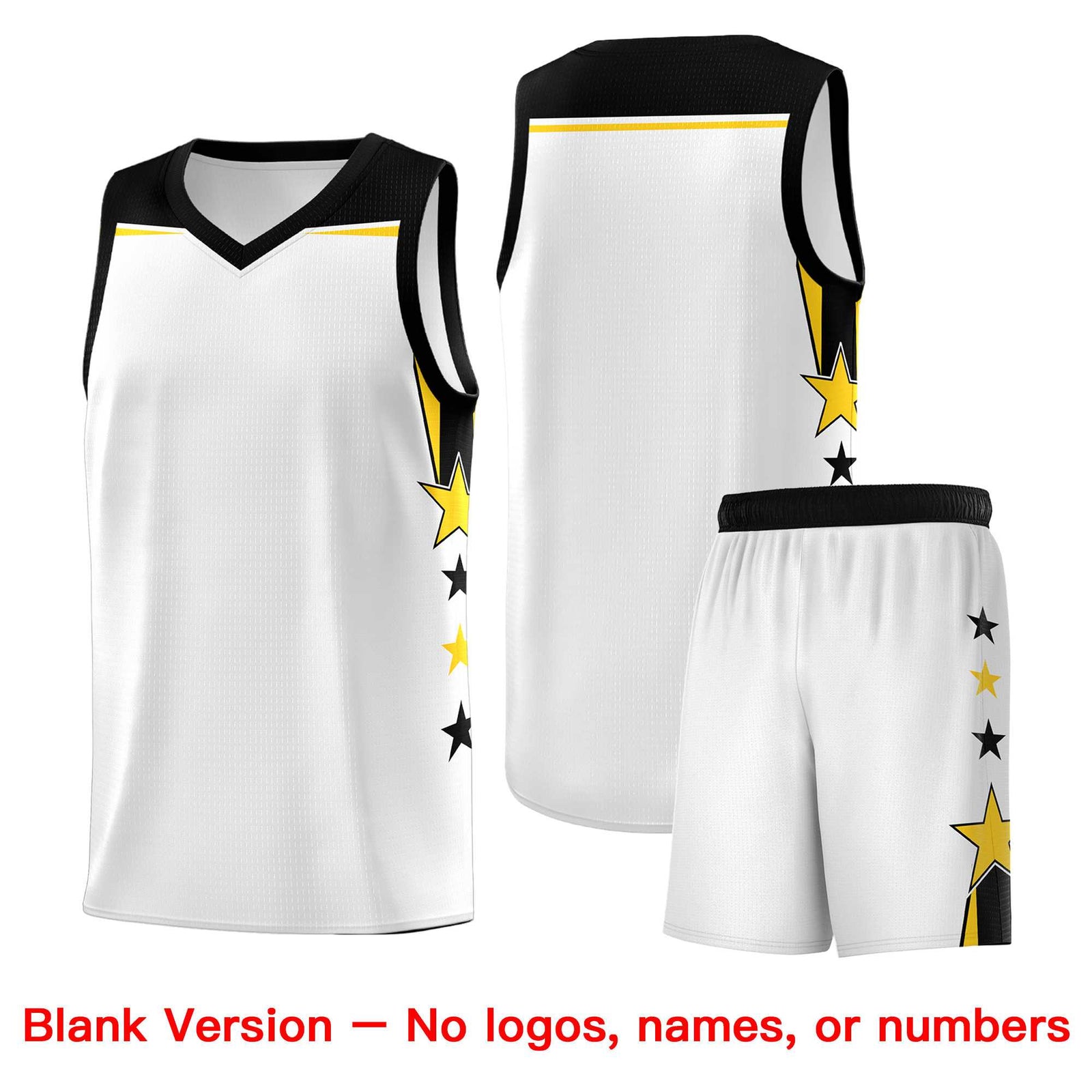 Custom Youth Basketball Uniform White Black Two Tone Side Star Color Block Team Jersey