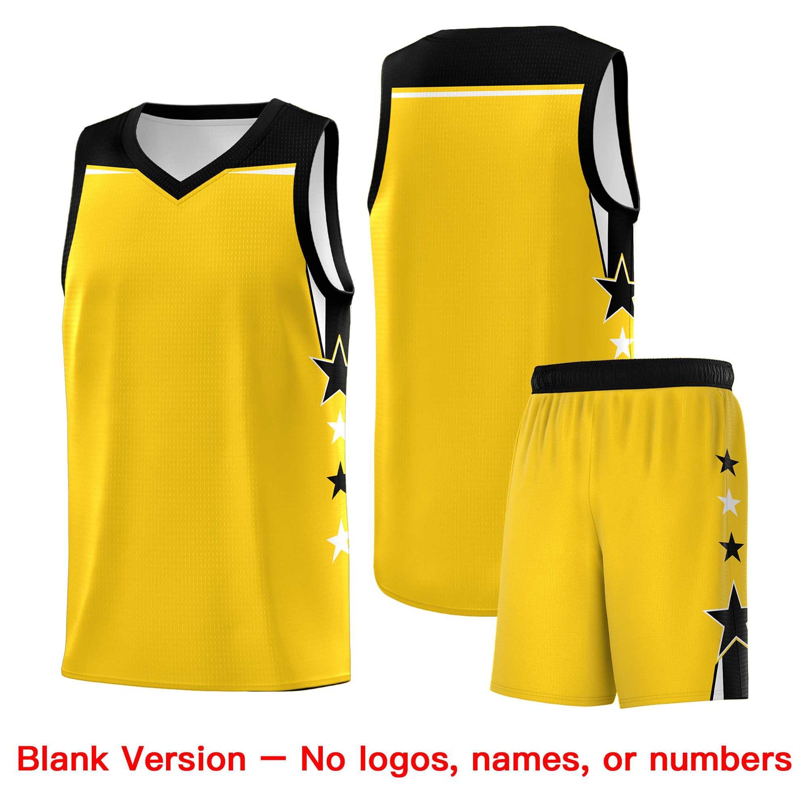 Custom Youth Basketball Uniform Gold Black Two Tone Side Star Personalized Team Jersey