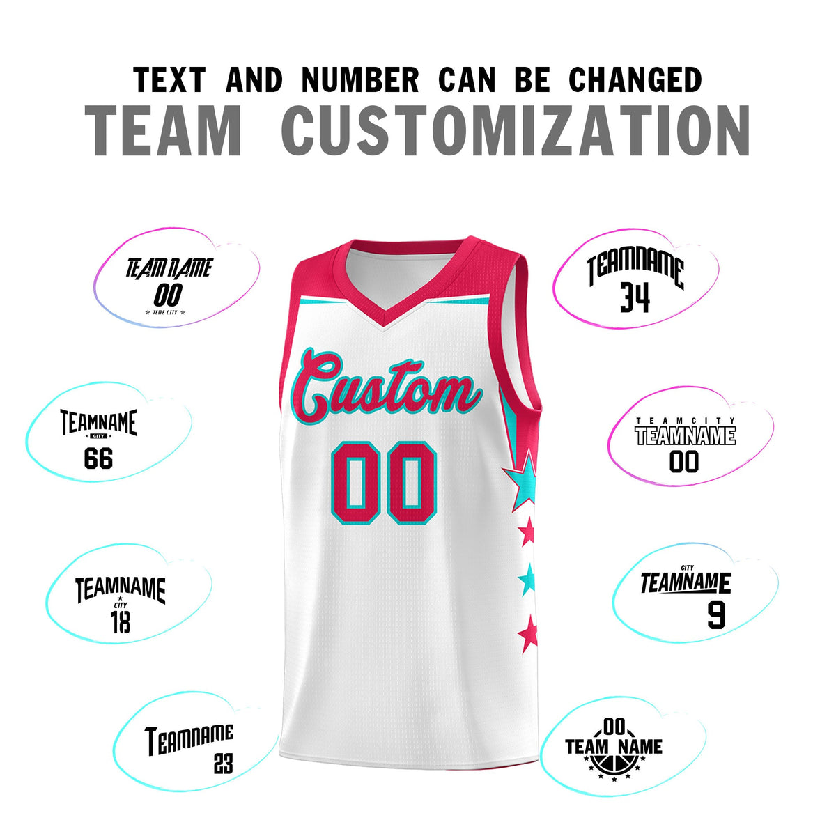 Custom Youth Basketball Uniform White Red Two Tone Side Star Color Block Team Jersey