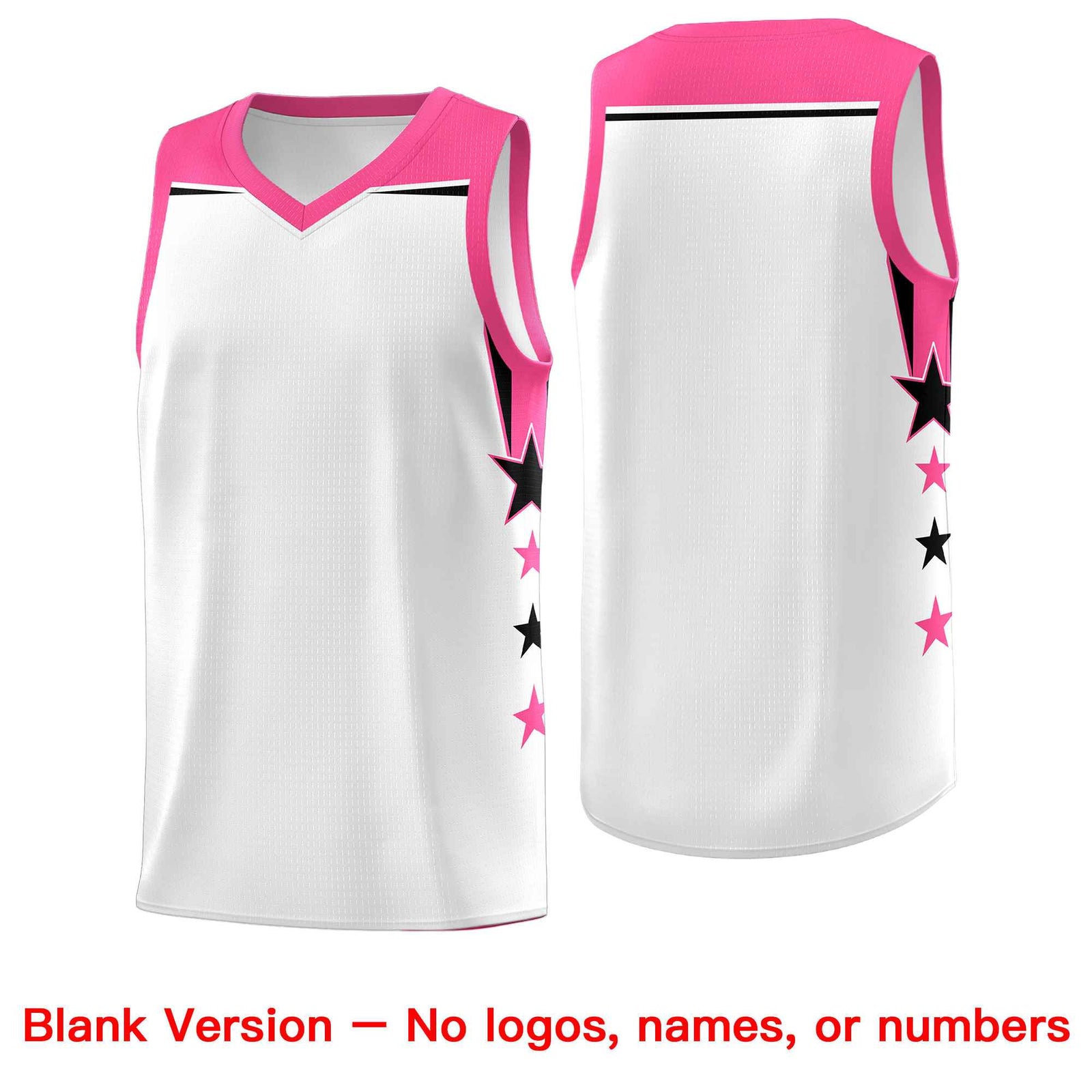 Custom Youth Basketball Uniform White Pink Two Tone Side Star Color Block Team Jersey