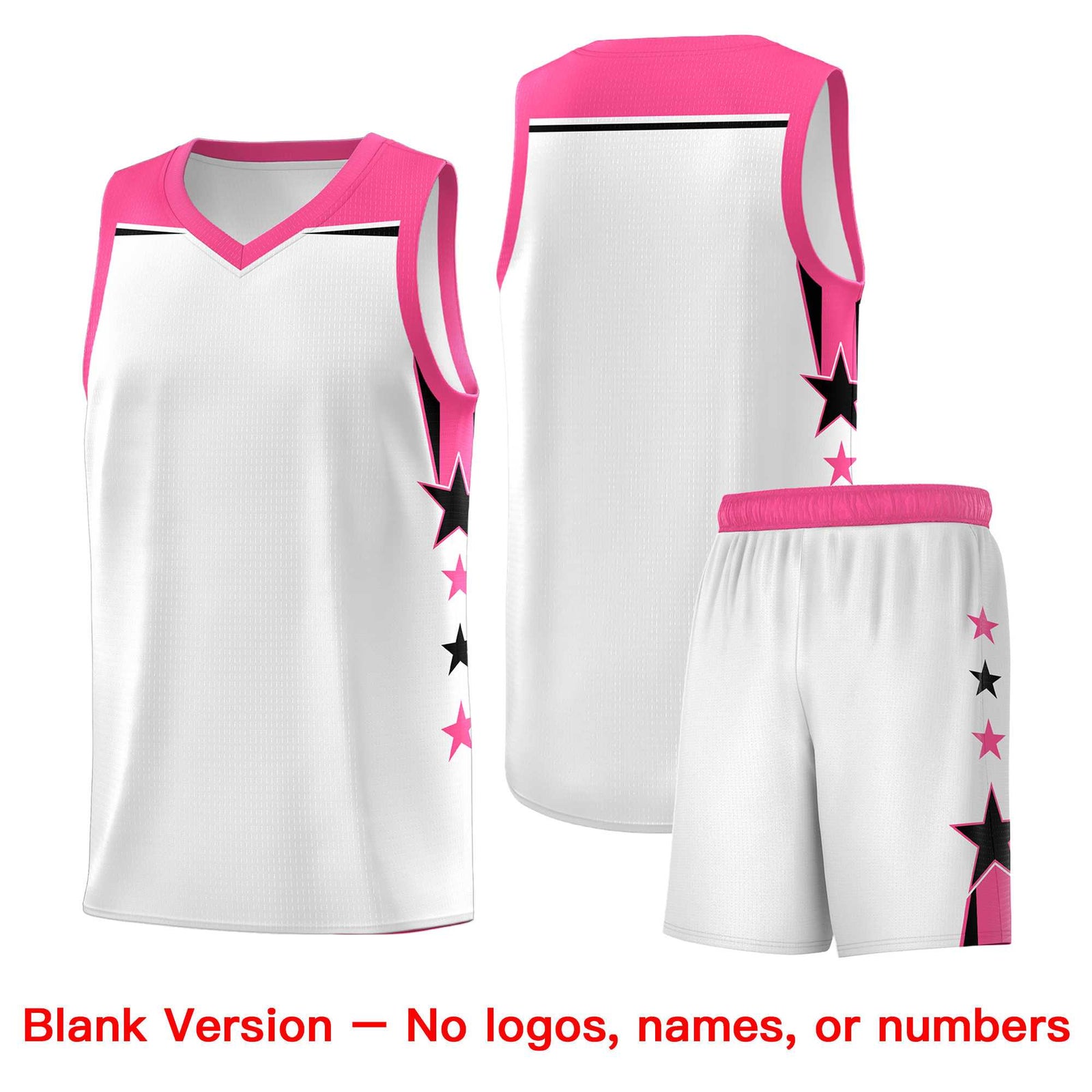 Custom Youth Basketball Uniform White Pink Two Tone Side Star Color Block Team Jersey