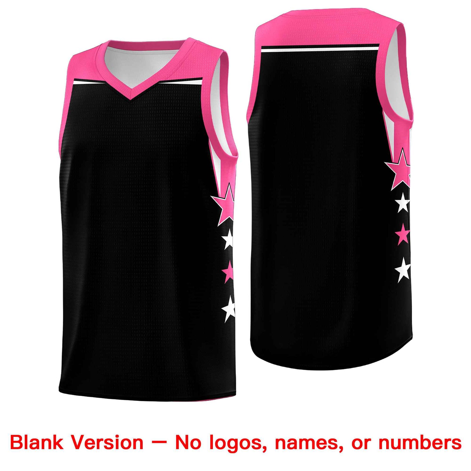 Custom Youth Basketball Uniform Black Pink Two Tone Side Star Personalized Team Jersey