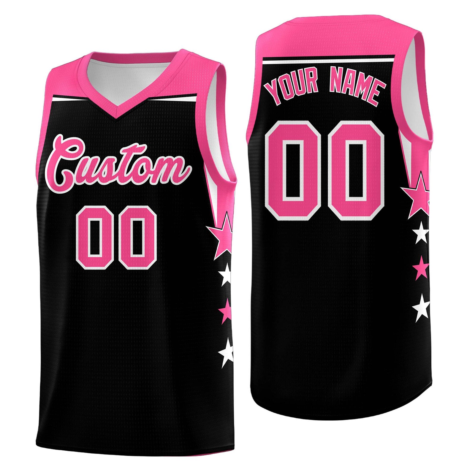 Custom Youth Basketball Uniform Black Pink Two Tone Side Star Personalized Team Jersey