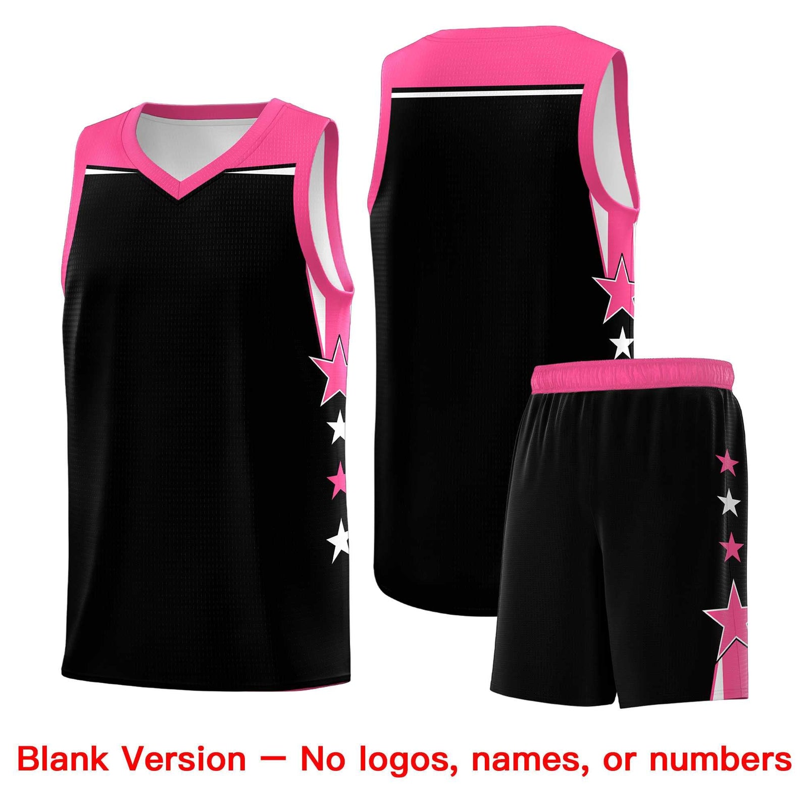 Custom Youth Basketball Uniform Black Pink Two Tone Side Star Personalized Team Jersey