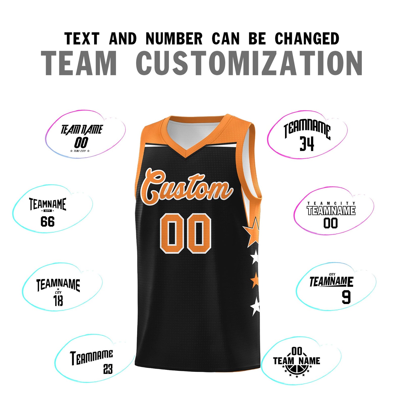 Custom Youth Basketball Uniform Black Gold Orange Two Tone Side Star Personalized Team Jersey