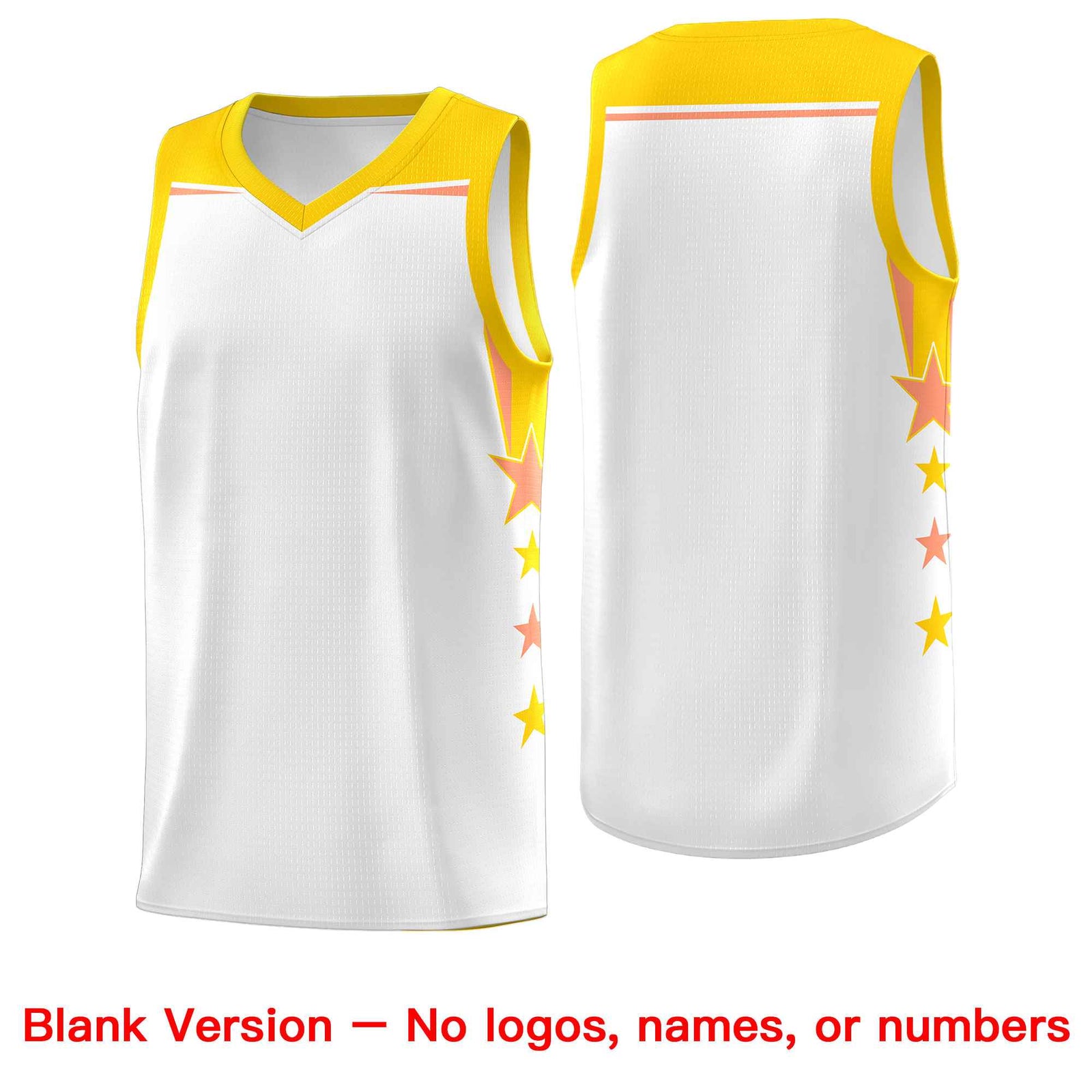 Custom Youth Basketball Uniform White Gold Two Tone Side Star Add Name Number & Logo