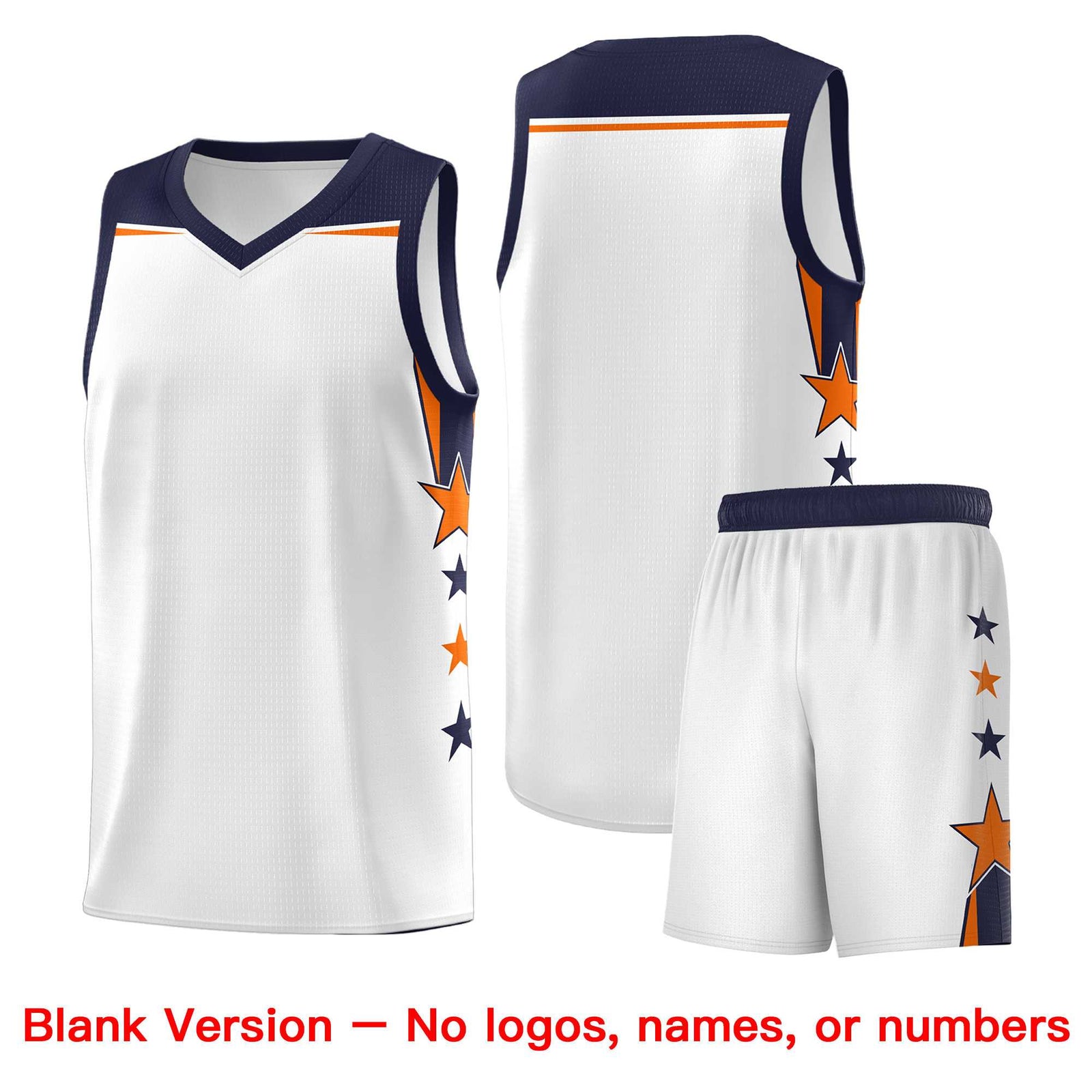 Custom Youth Basketball Uniform White Navy Two Tone Side Star Add Name Number & Logo