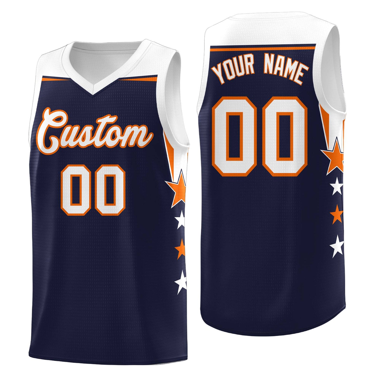 Custom Youth Basketball Uniform Navy White Two Tone Side Star Personalized Team Jersey