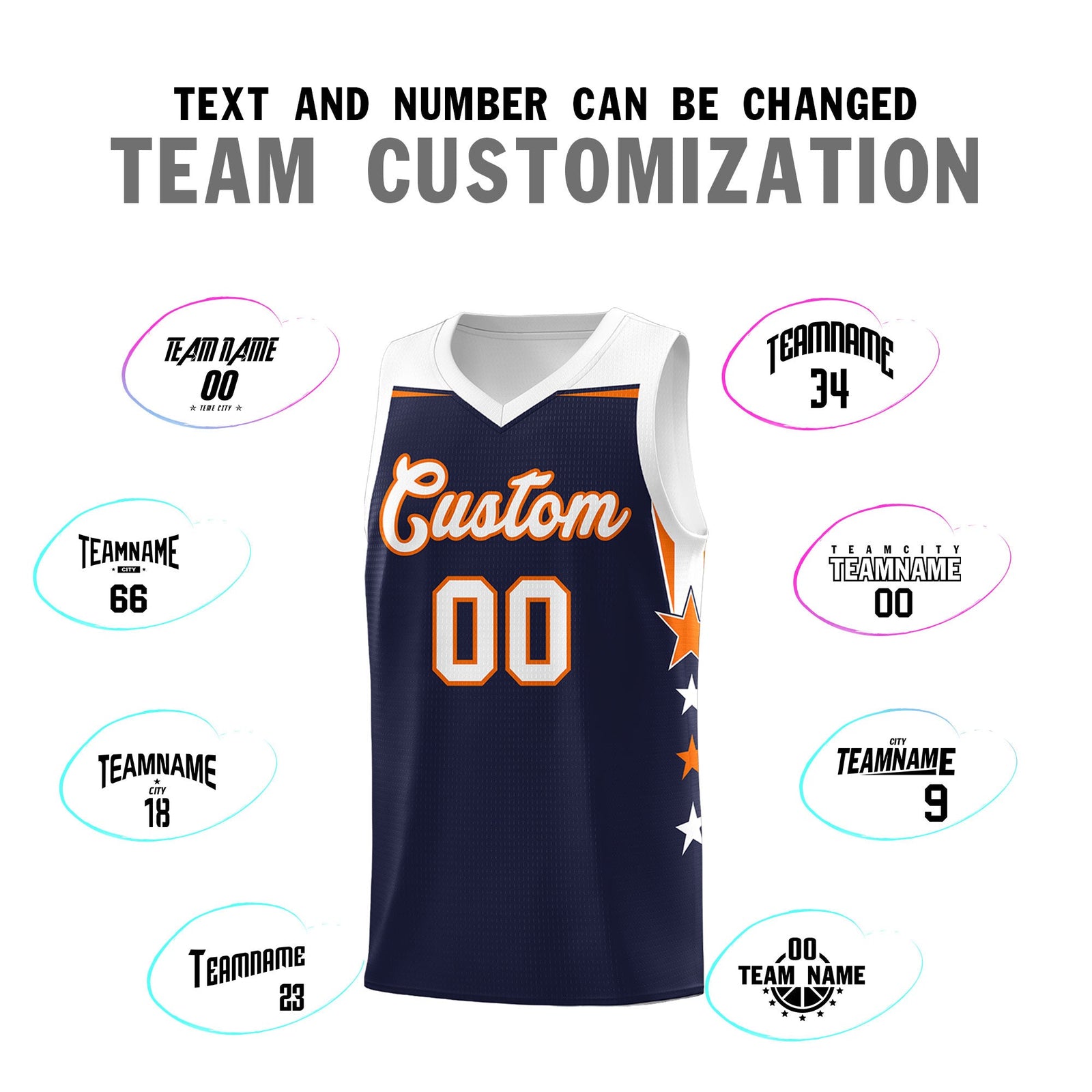 Custom Youth Basketball Uniform Navy White Two Tone Side Star Personalized Team Jersey