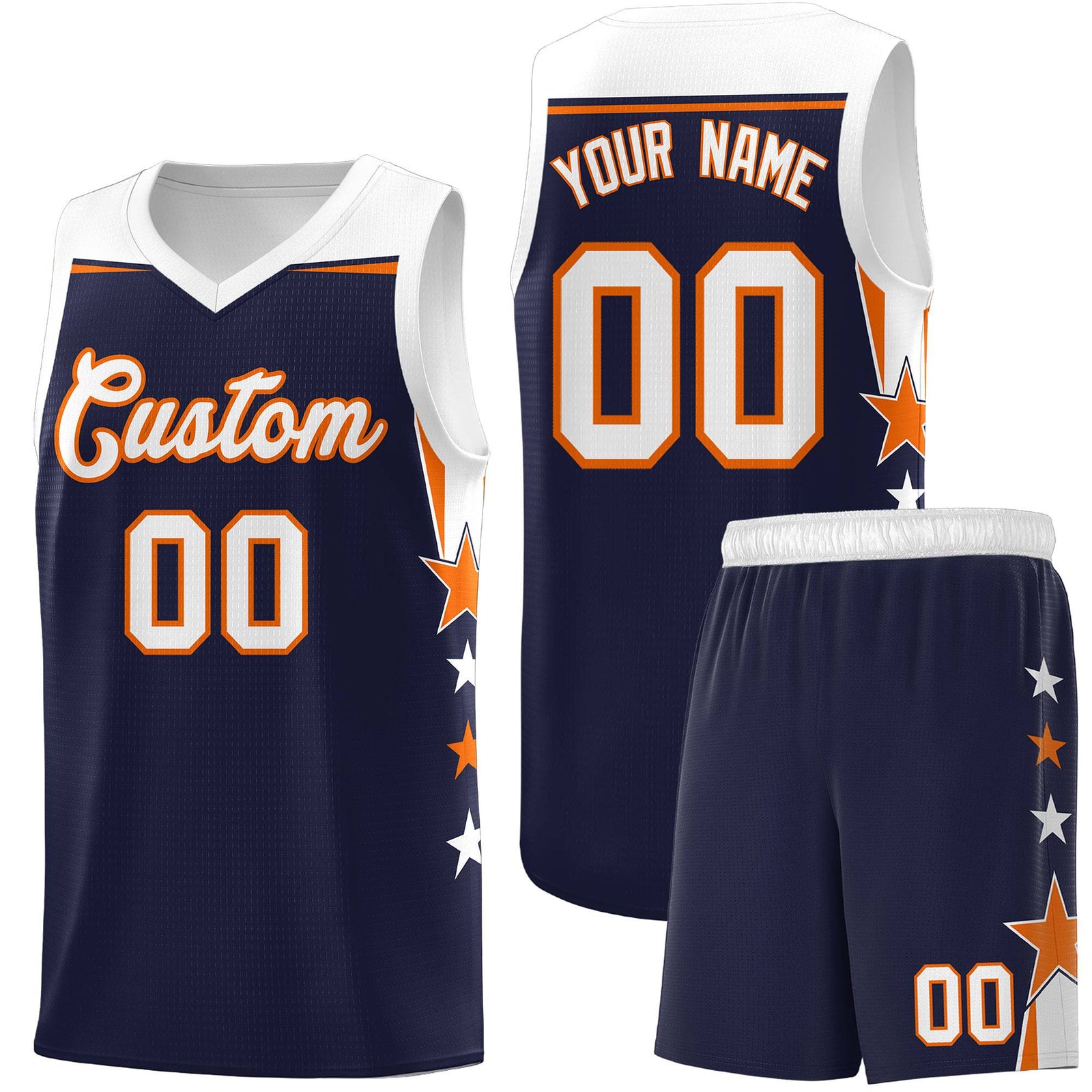 Custom Youth Basketball Uniform Navy White Two Tone Side Star Personalized Team Jersey