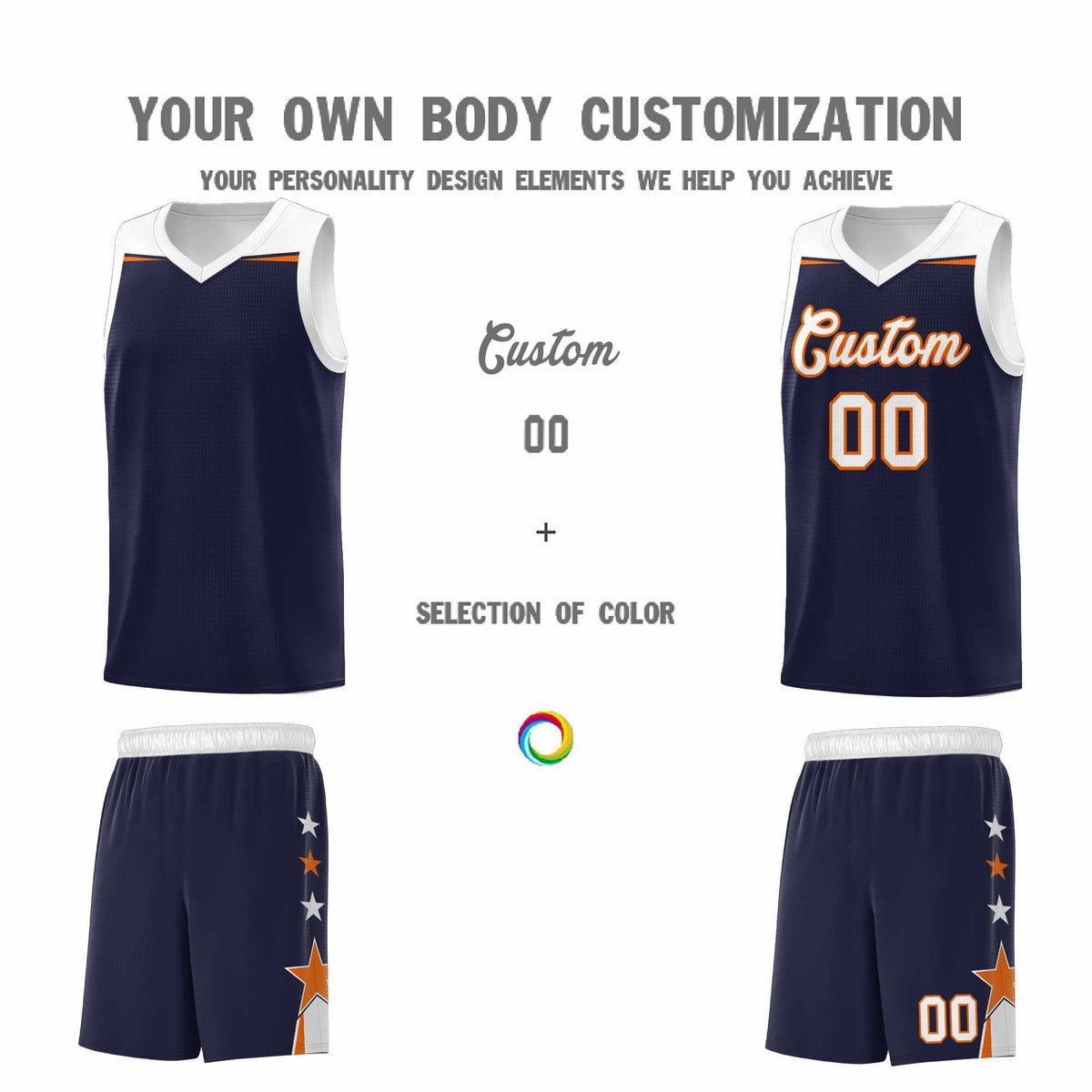 Custom Youth Basketball Uniform Navy White Two Tone Side Star Personalized Team Jersey