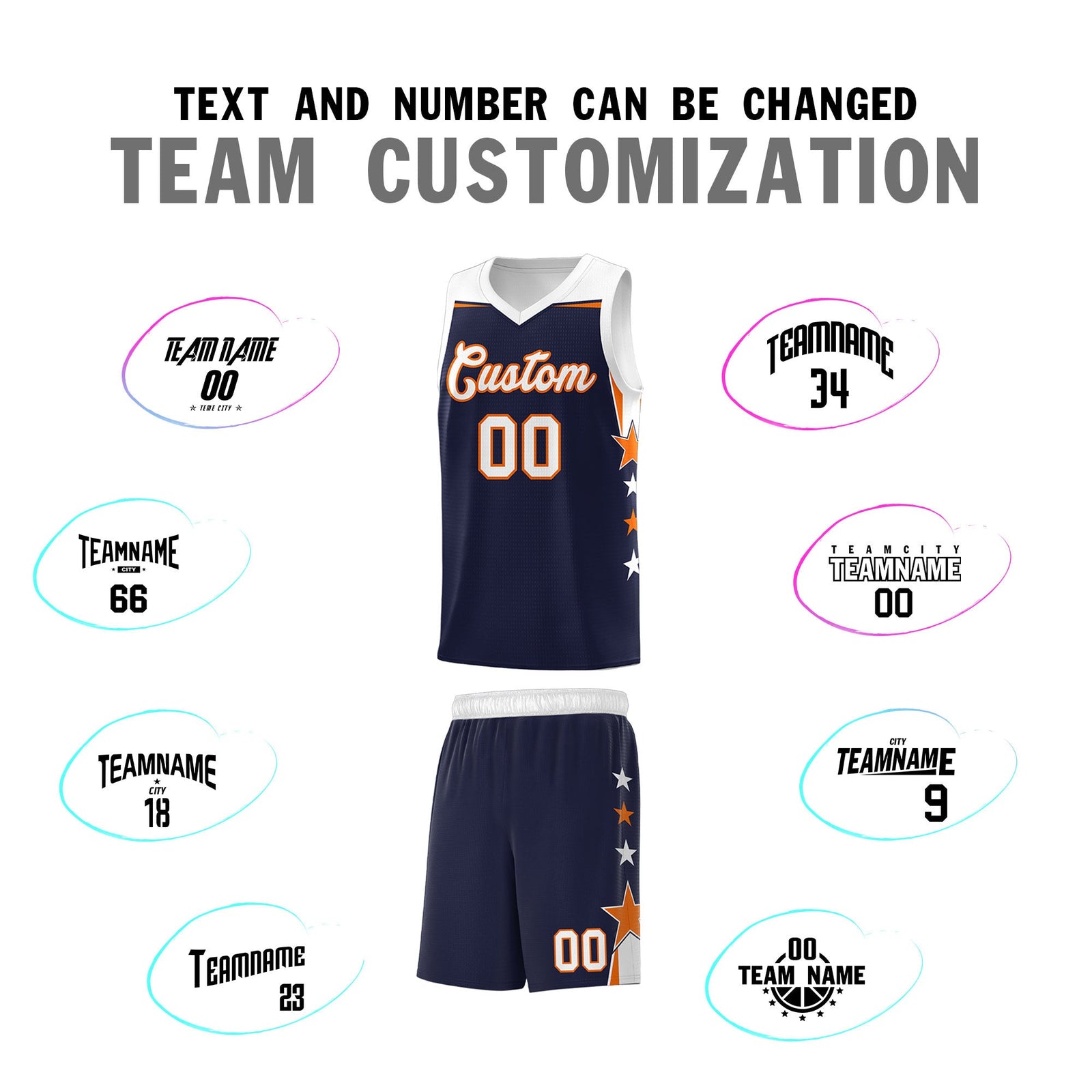Custom Youth Basketball Uniform Navy White Two Tone Side Star Personalized Team Jersey