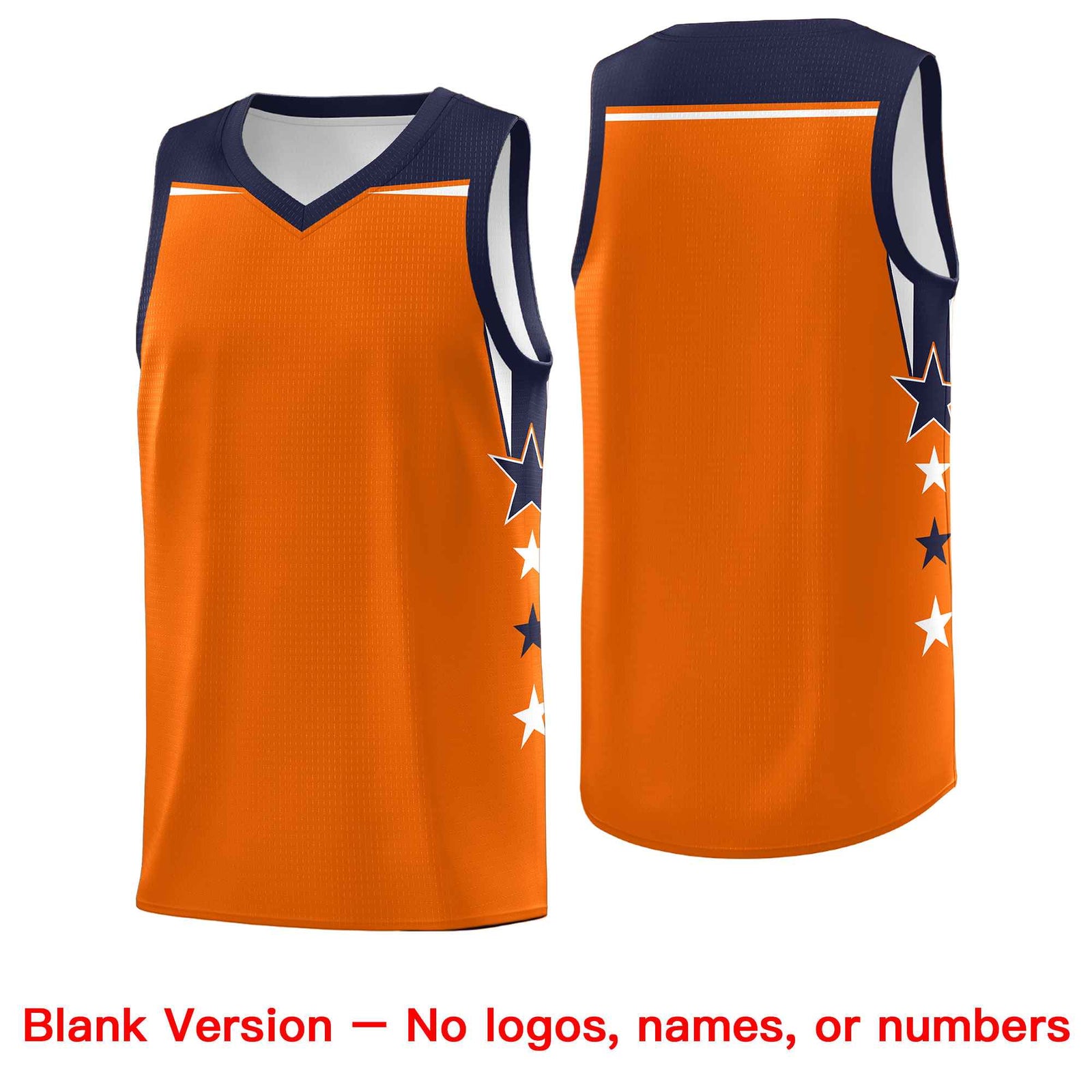 Custom Youth Basketball Uniform Orange Navy Two Tone Side Star Color Block Team Jersey