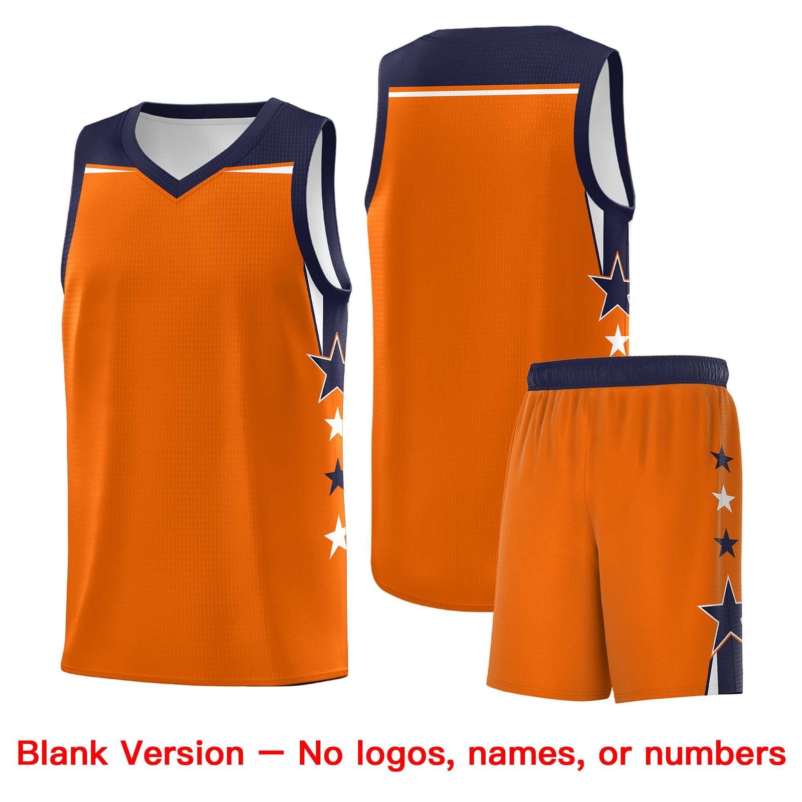 Custom Youth Basketball Uniform Orange Navy Two Tone Side Star Color Block Team Jersey