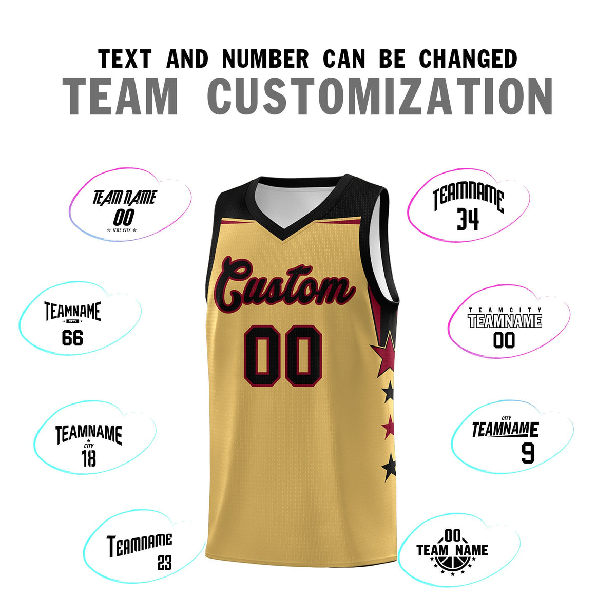 Custom Youth Basketball Uniform Old Gold Black Two Tone Side Star Personalized Team Jersey