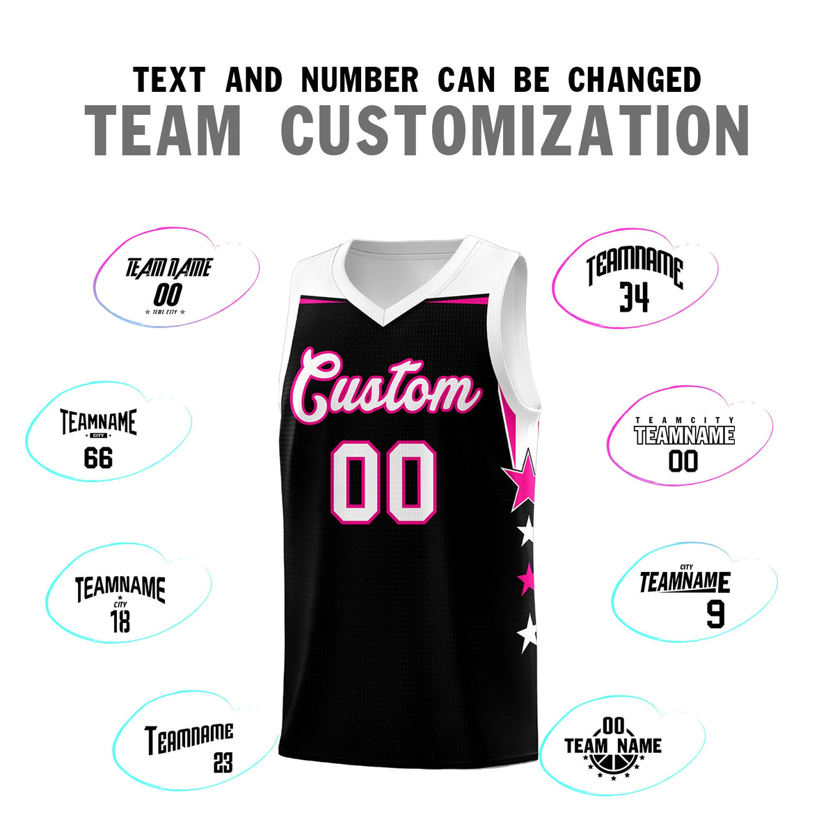 Custom Youth Basketball Uniform Black White Two Tone Side Star Personalized Team Jersey
