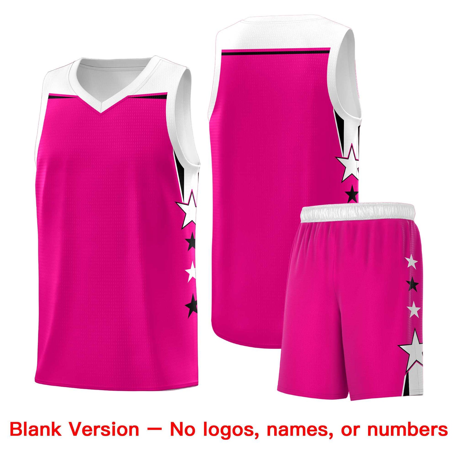 Custom Youth Basketball Uniform Pink White Two Tone Side Star Color Block Team Jersey