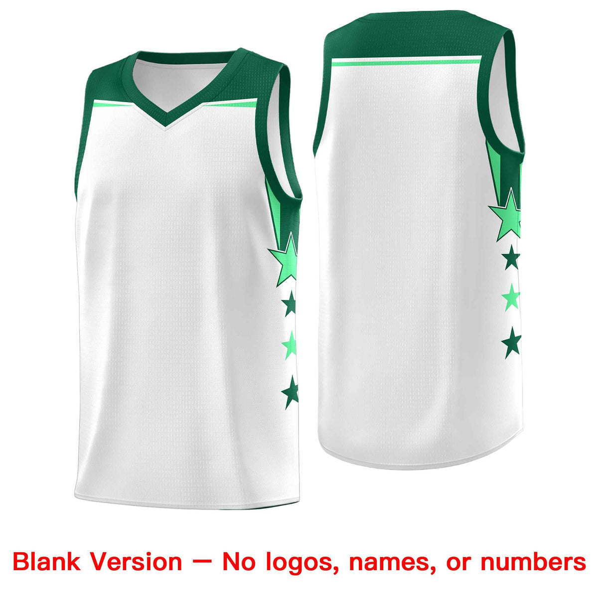 Custom Youth Basketball Uniform White Kelly Green Two Tone Side Star Add Name Number &amp; Logo