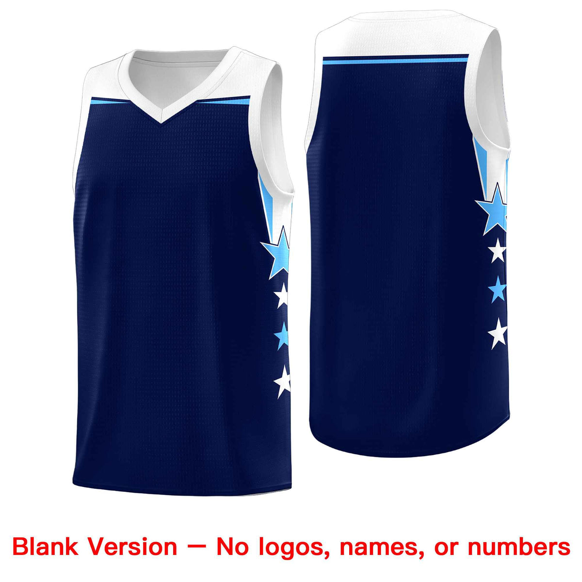 Custom Youth Basketball Uniform Navy White Two Tone Side Star Personalized Team Jersey