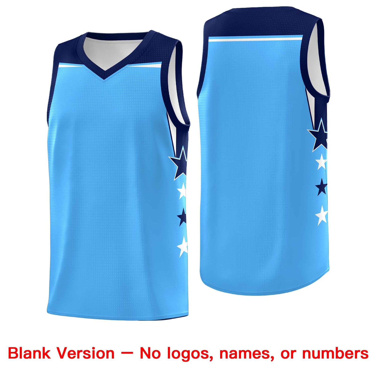 Custom Youth Basketball Uniform Powder Blue Navy Two Tone Side Star Color Block Team Jersey