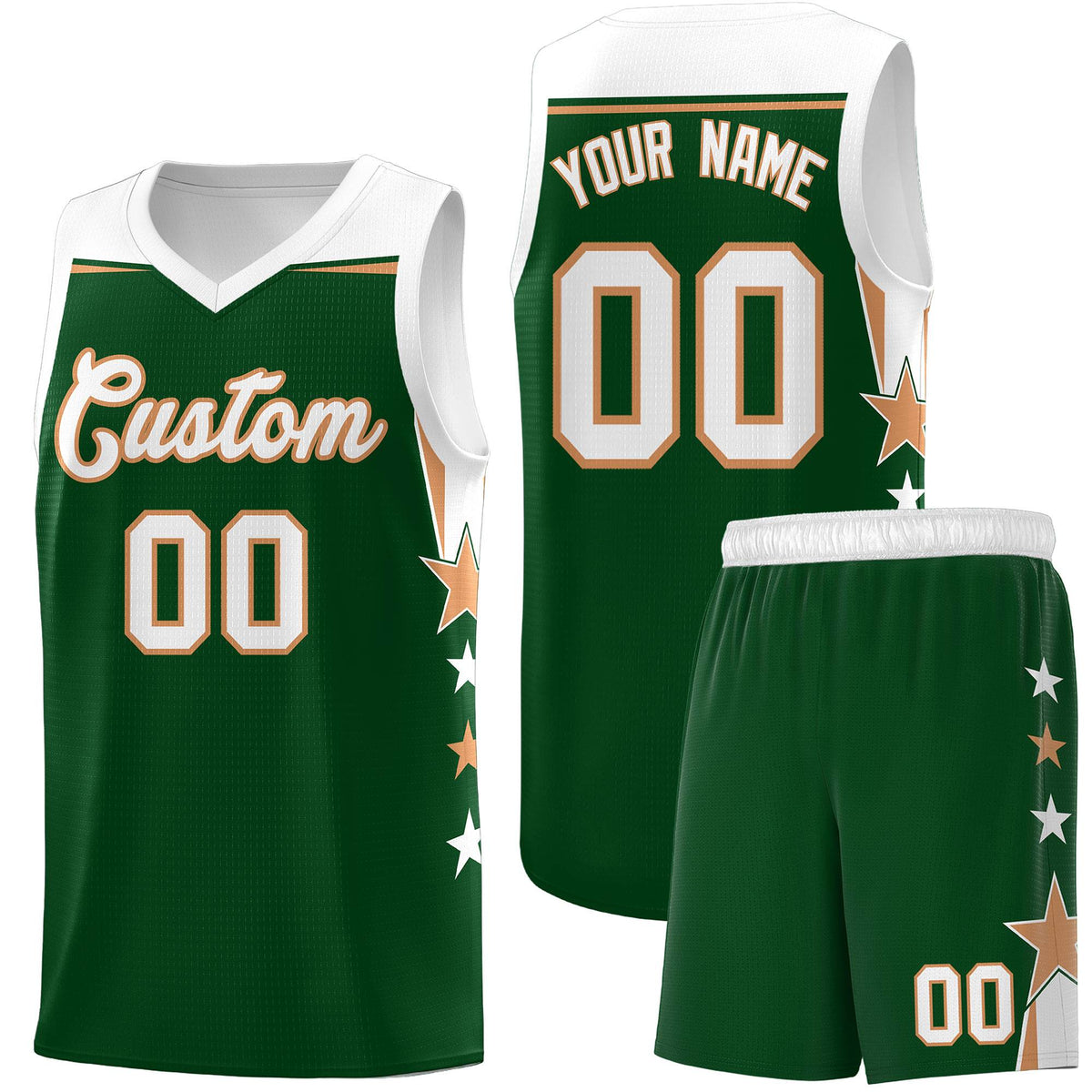 Custom Youth Basketball Uniform Green White Two Tone Side Star Personalized Team Jersey