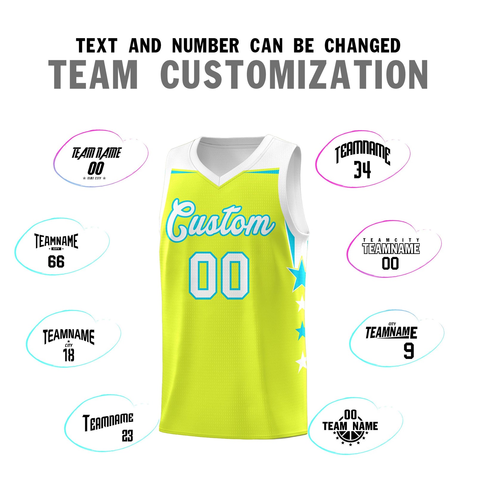 Custom Youth Basketball Uniform Fluorescent Green White Two Tone Side Star Personalized Team Jersey