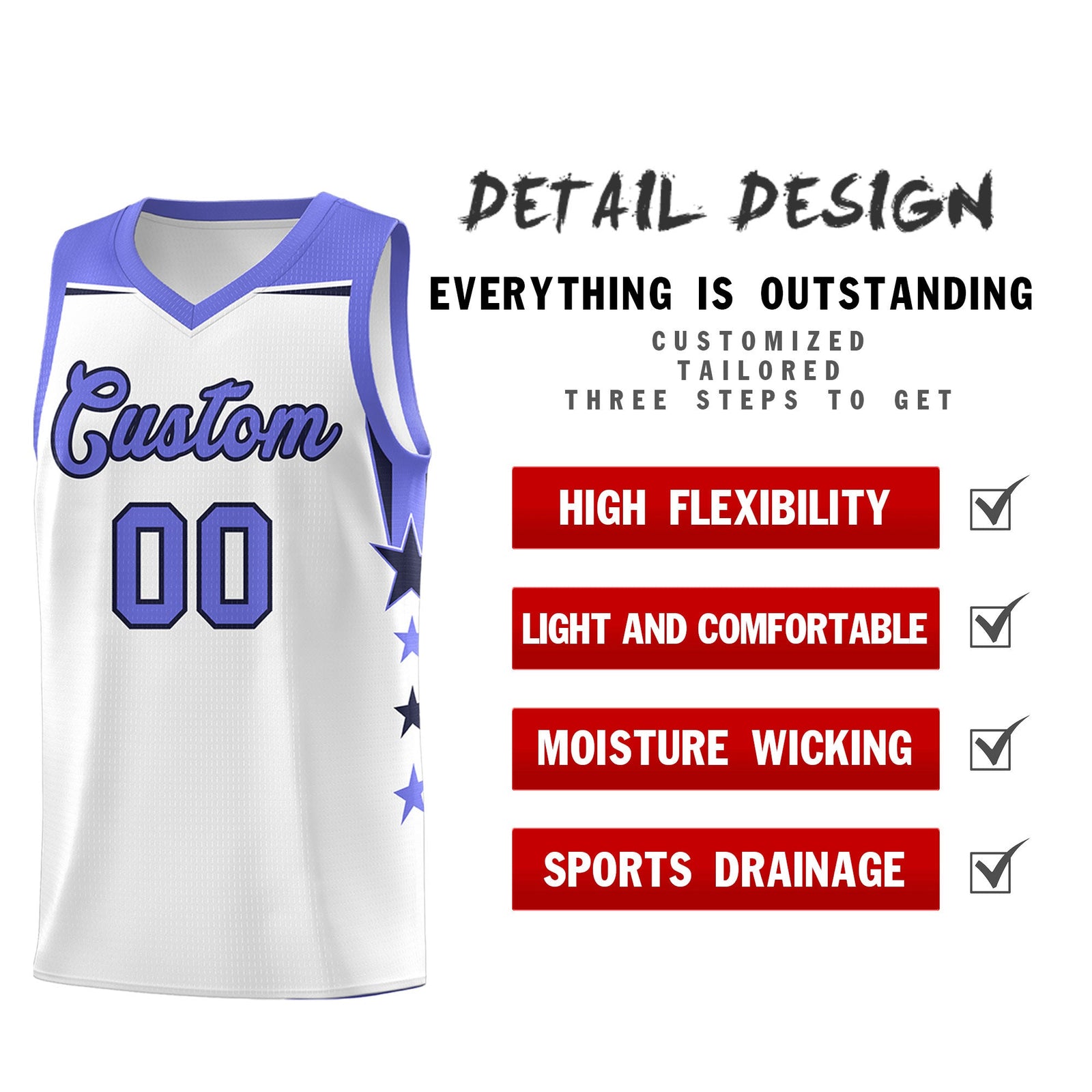 Custom Youth Basketball Uniform White Purple Two Tone Side Star Add Name Number & Logo