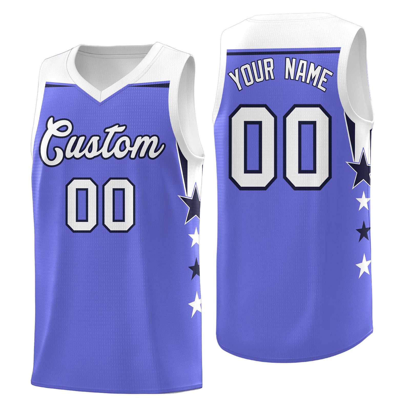 Custom Youth Basketball Uniform Purple White Two Tone Side Star Personalized Team Jersey