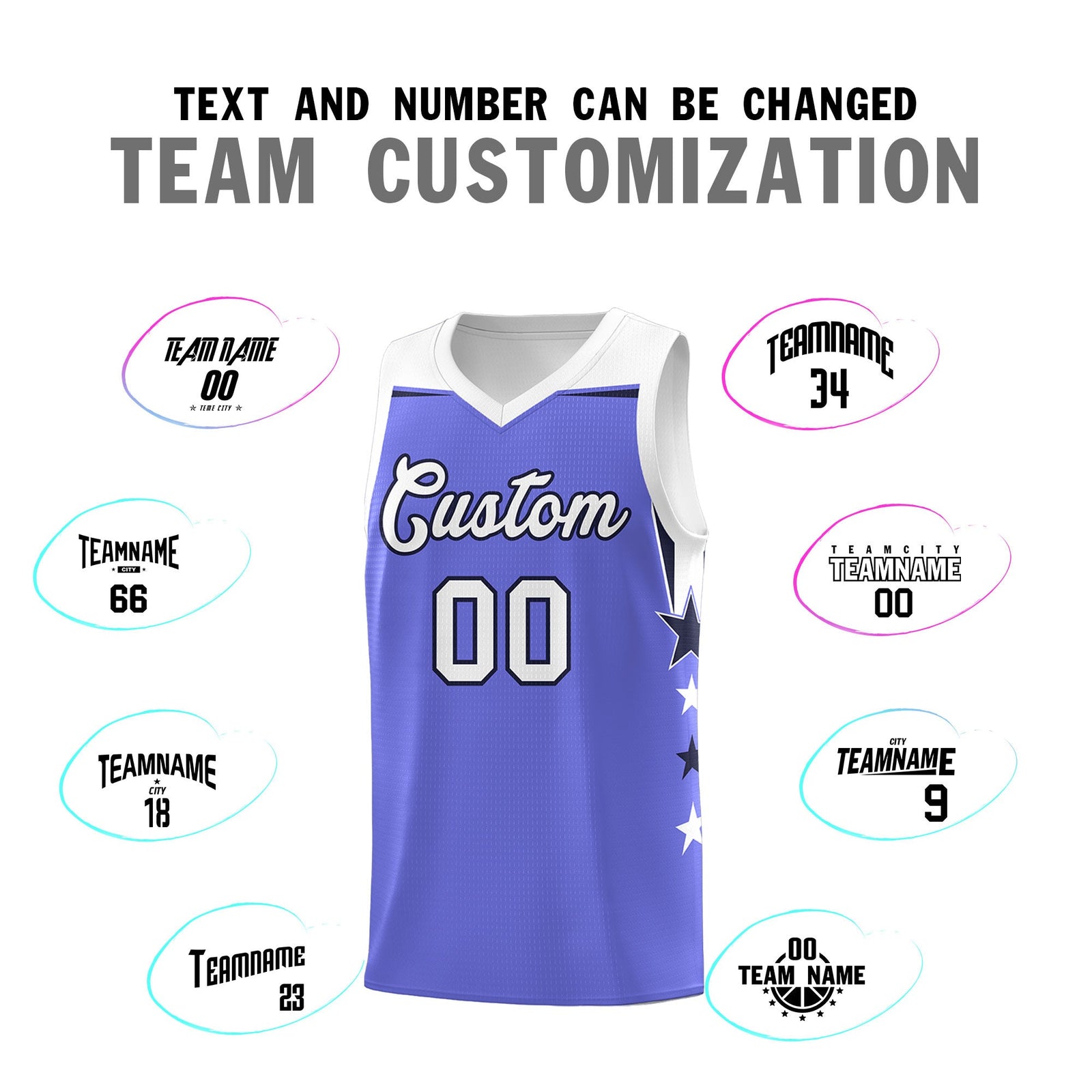 Custom Youth Basketball Uniform Purple White Two Tone Side Star Personalized Team Jersey