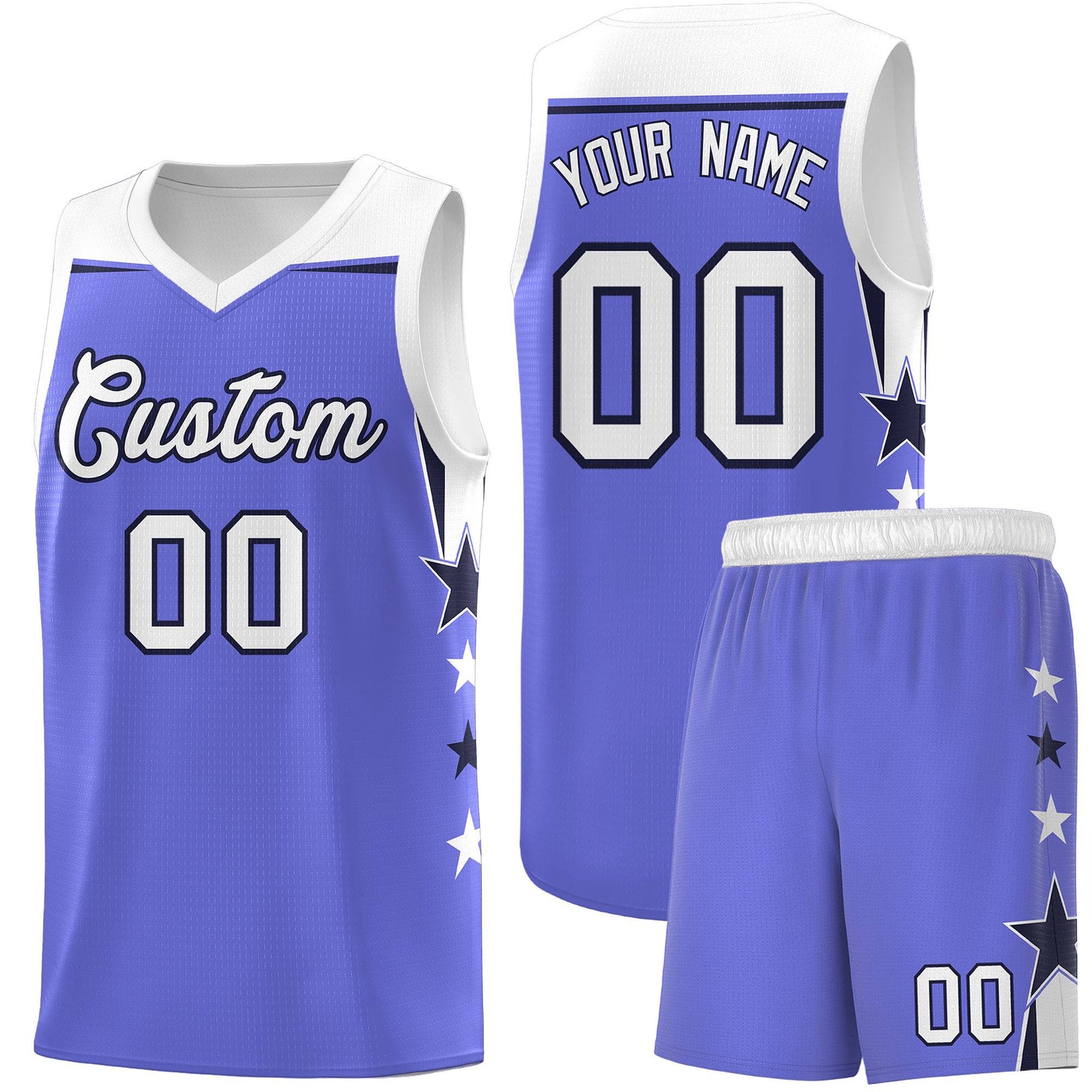 Custom Youth Basketball Uniform Purple White Two Tone Side Star Personalized Team Jersey
