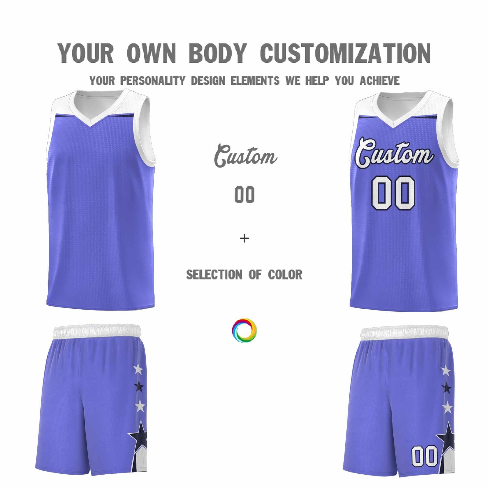 Custom Youth Basketball Uniform Purple White Two Tone Side Star Personalized Team Jersey