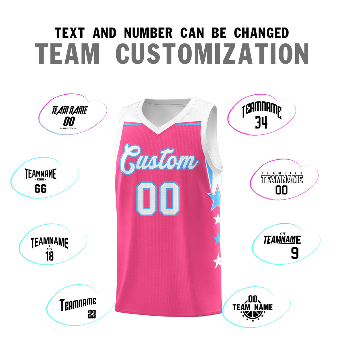 Custom Youth Basketball Uniform Pink White Two Tone Side Star Personalized Team Jersey
