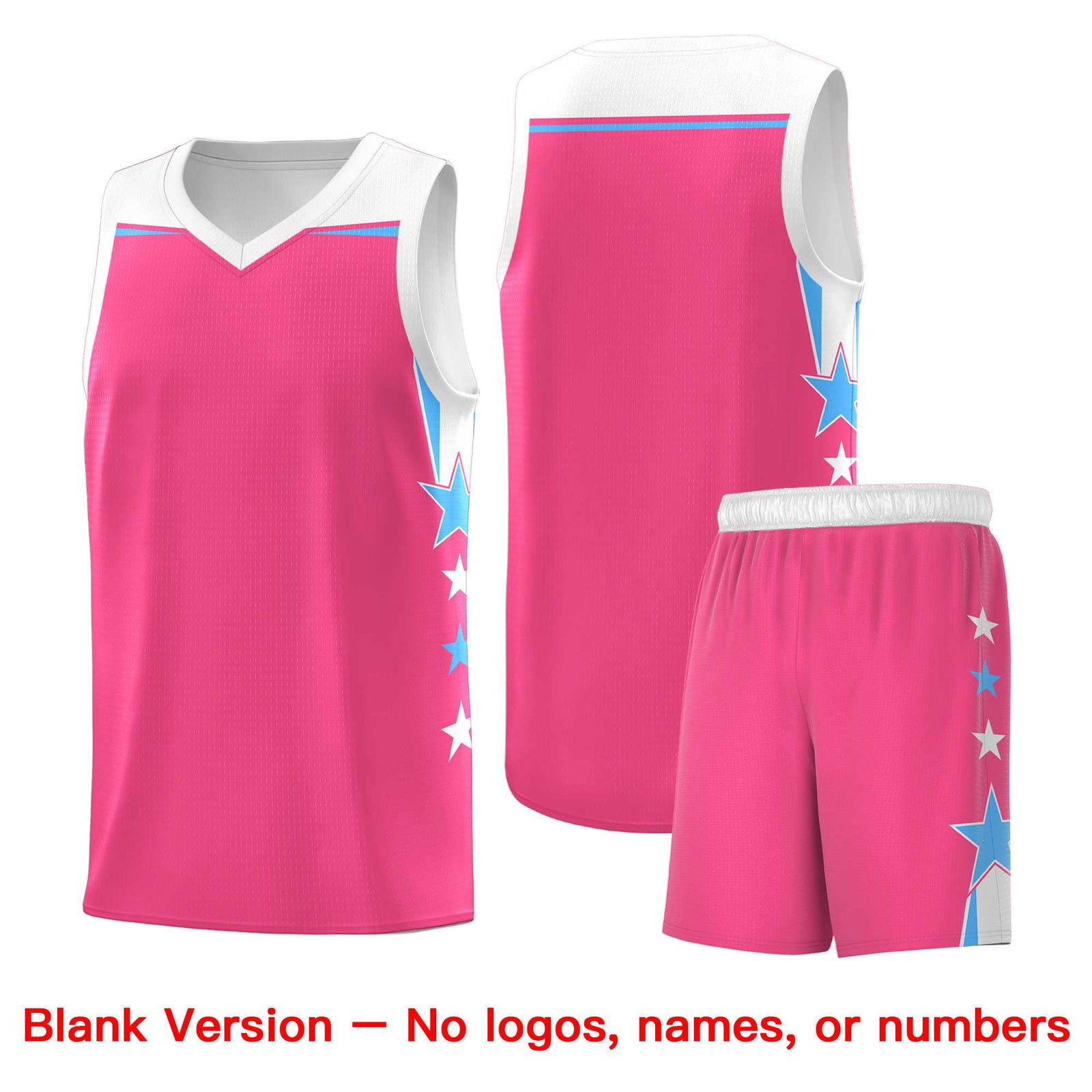Custom Youth Basketball Uniform Pink White Two Tone Side Star Personalized Team Jersey