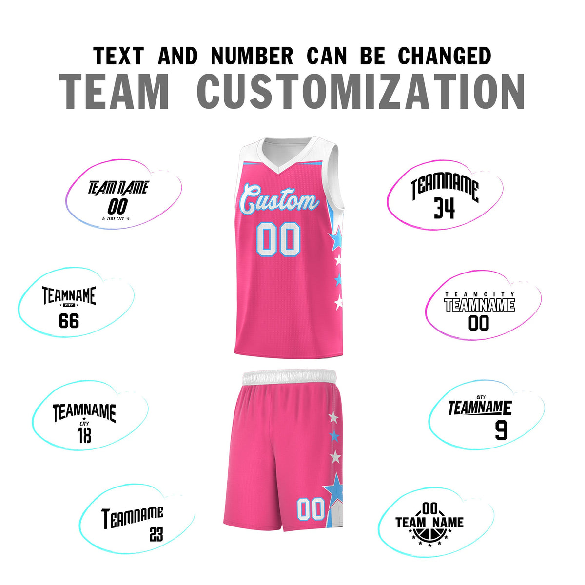 Custom Youth Basketball Uniform Pink White Two Tone Side Star Personalized Team Jersey