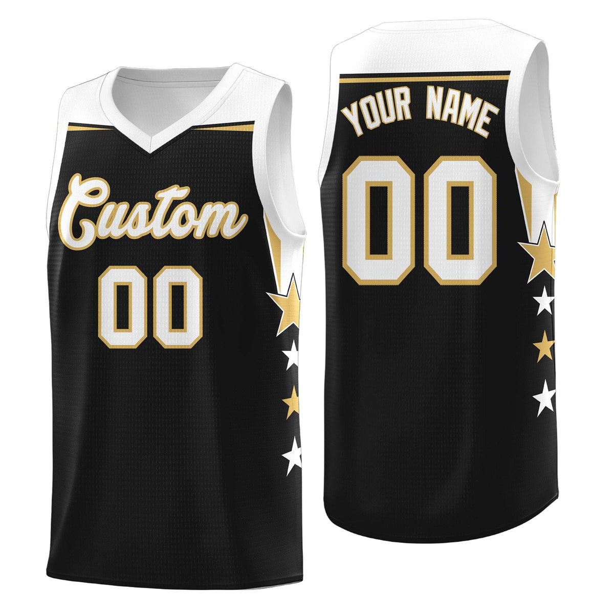 Custom Youth Basketball Uniform Black White Two Tone Side Star Personalized Team Jersey