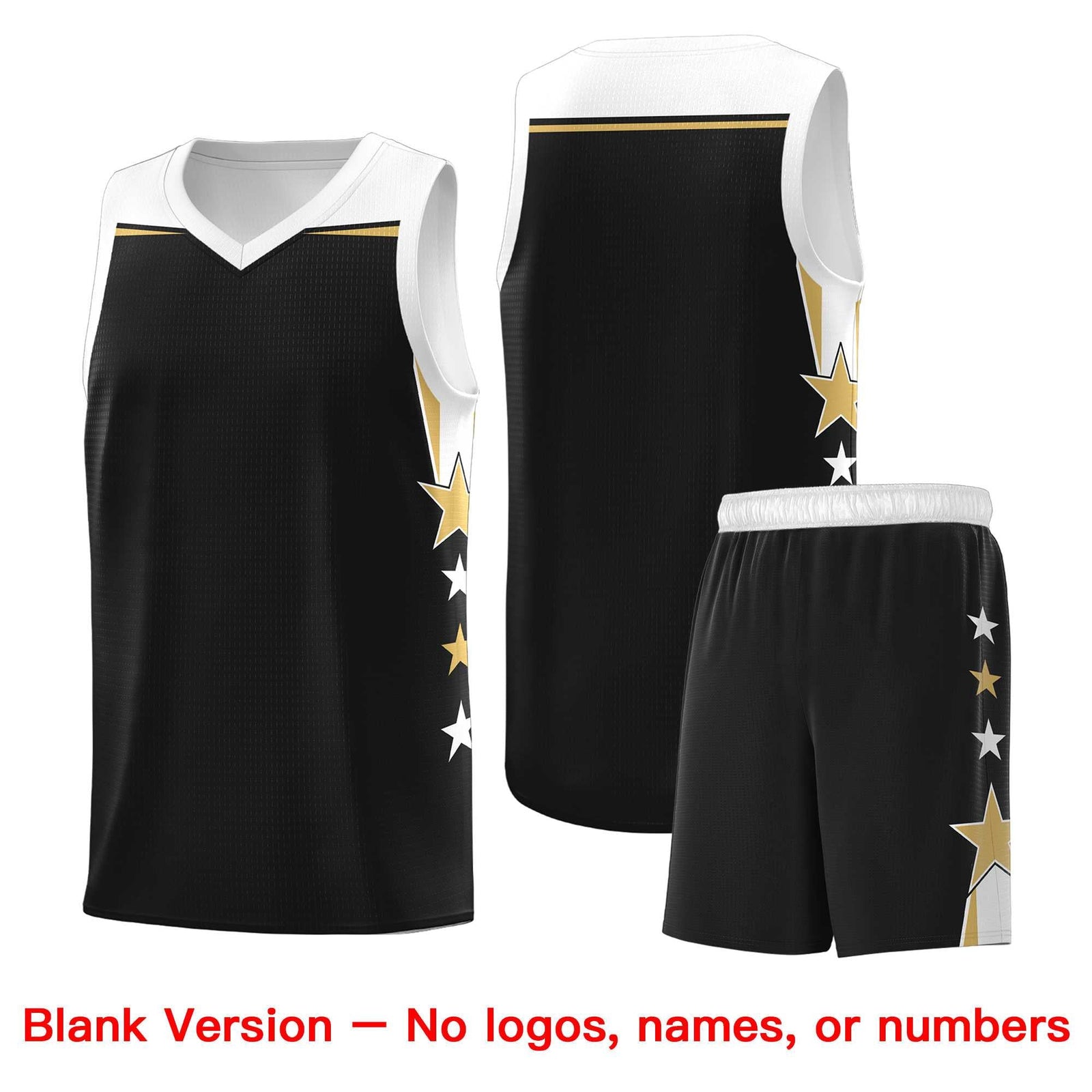 Custom Youth Basketball Uniform Black White Two Tone Side Star Personalized Team Jersey