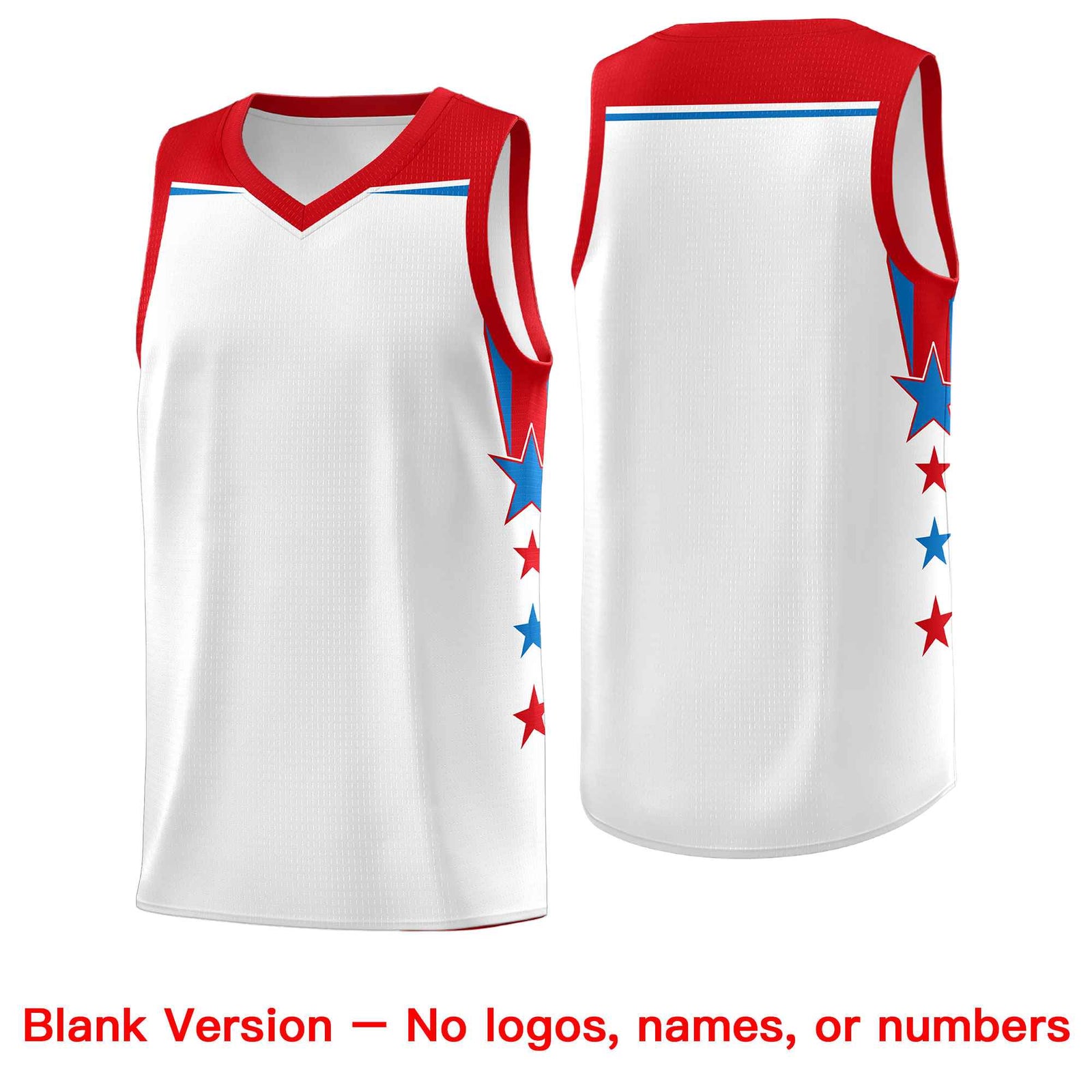 Custom Youth Basketball Uniform White Red Two Tone Side Star Add Name Number & Logo