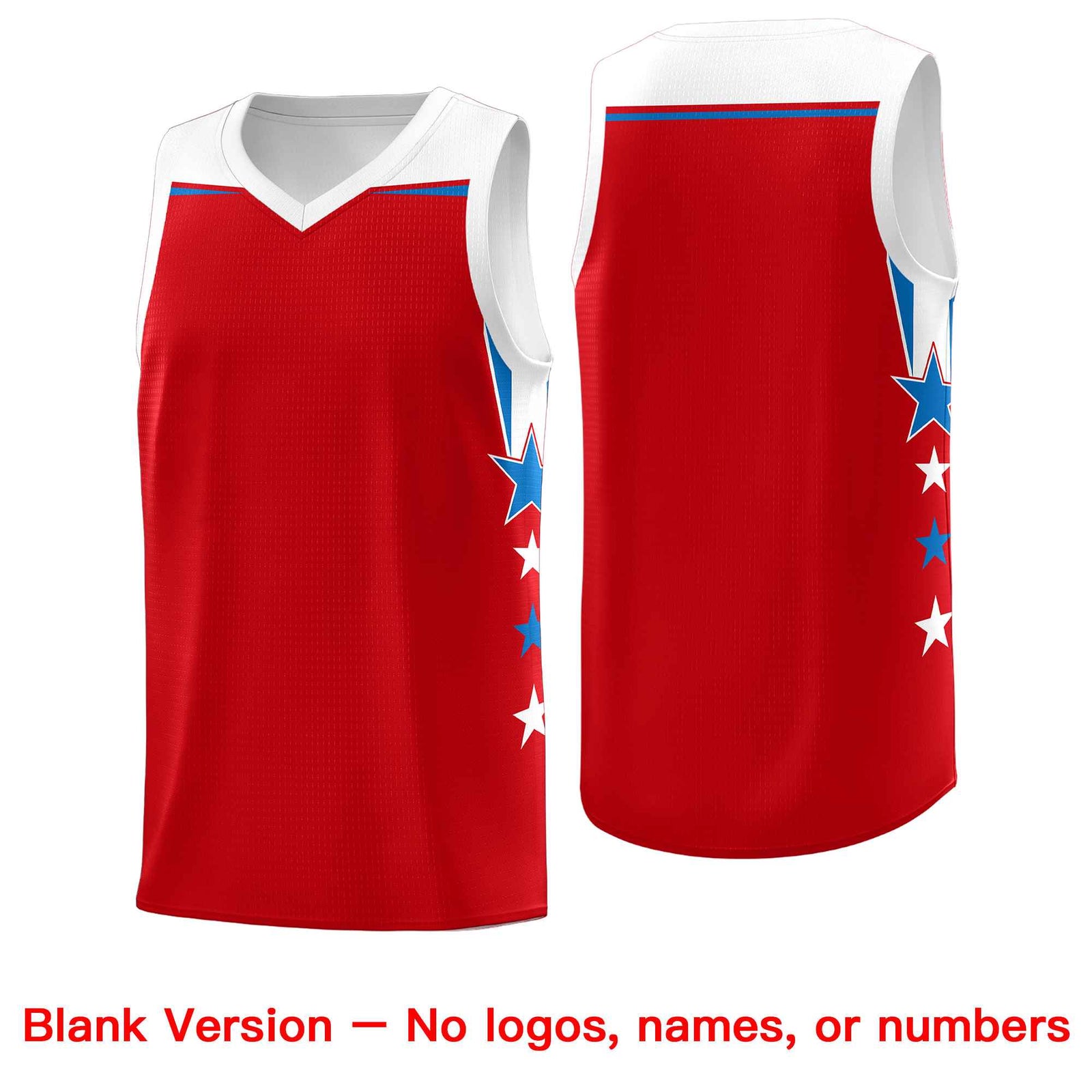 Custom Youth Basketball Uniform Red White Two Tone Side Star Personalized Team Jersey
