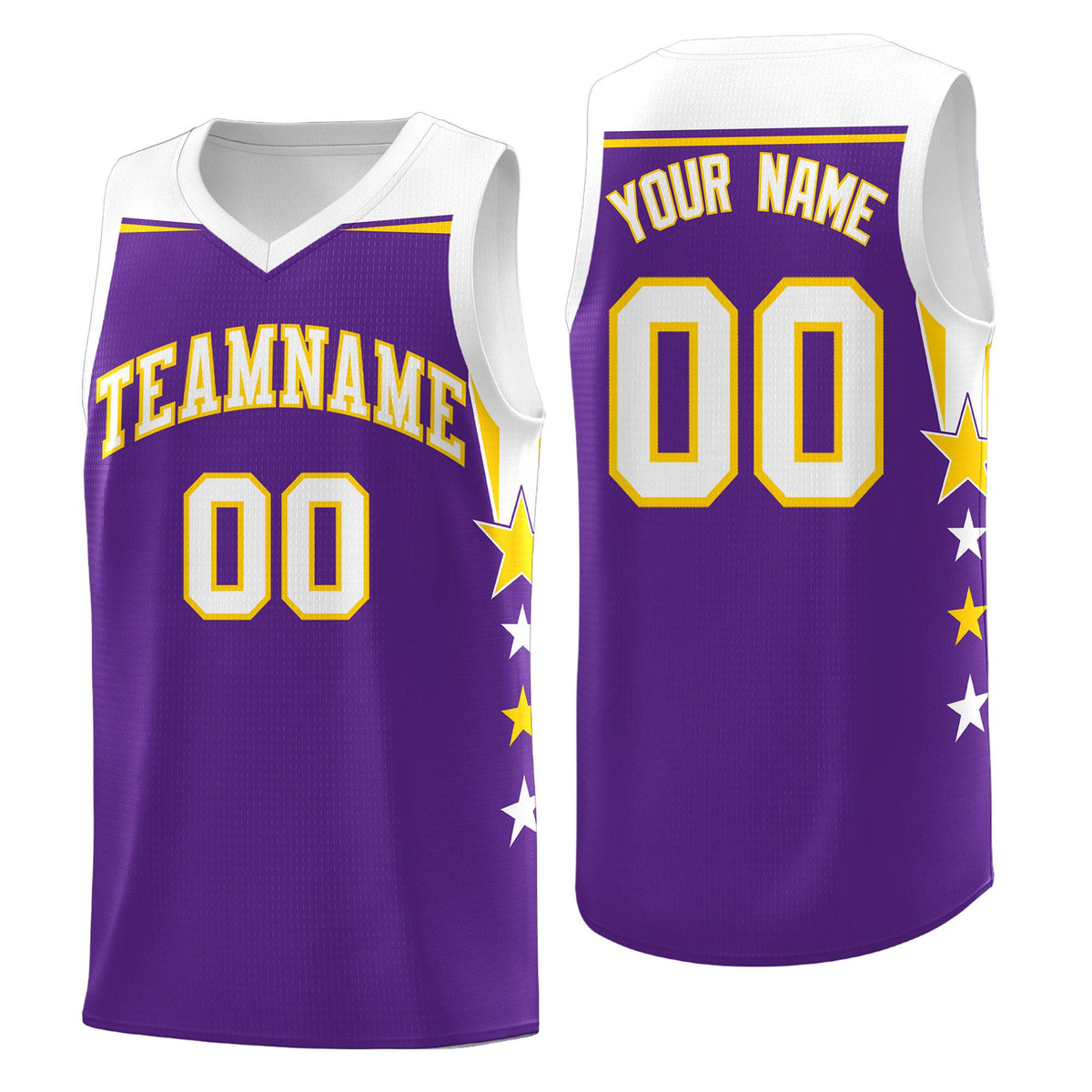 Custom Youth Basketball Uniform Purple White Two Tone Side Star Add Name Number &amp; Logo