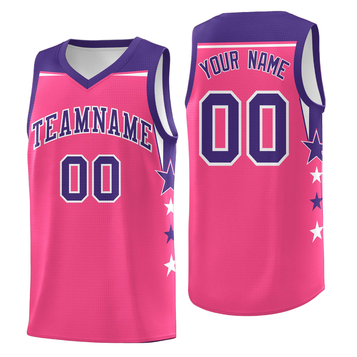 Custom Youth Basketball Uniform Pink Purple Two Tone Side Star Add Name Number &amp; Logo