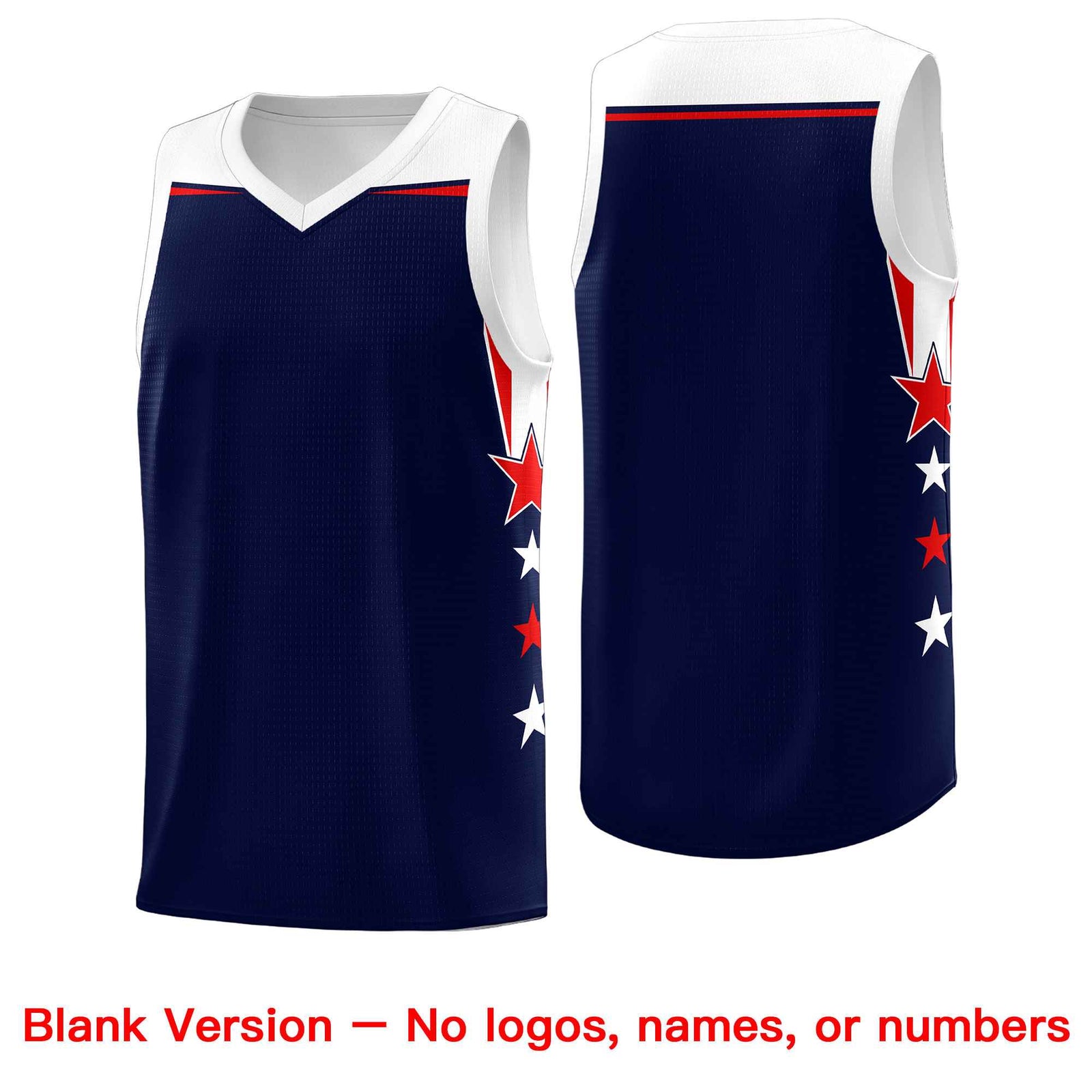 Custom Youth Basketball Uniform Navy White Two Tone Side Star Add Name Number & Logo